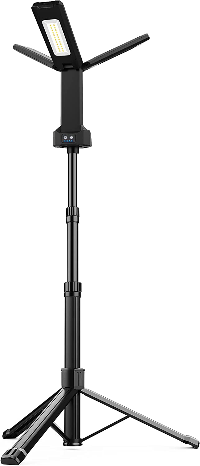 Rechargeable 67" Tall 3-Head Portable Cordless Work Light with Stand