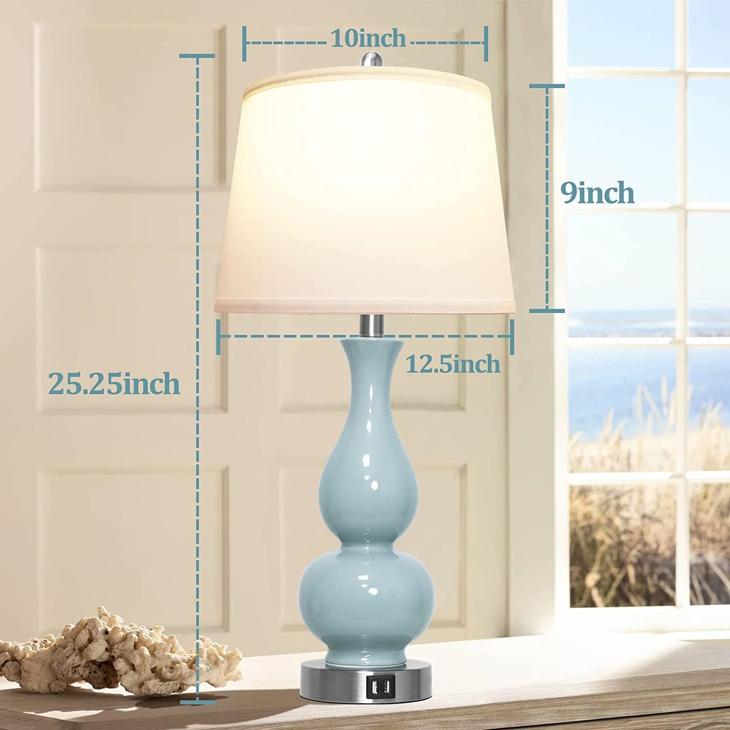 PARTPHONER Blue Green Ceramic Table Lamps Set of 2