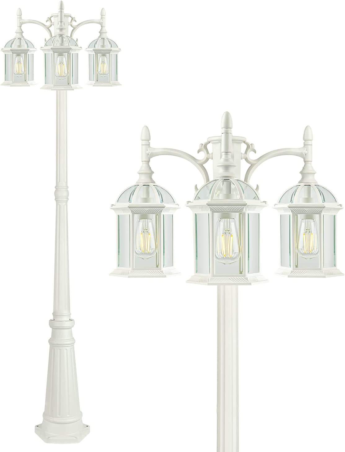 PARTPHONER 3-Head Outdoor Lamp Post Light Birdcage, Black