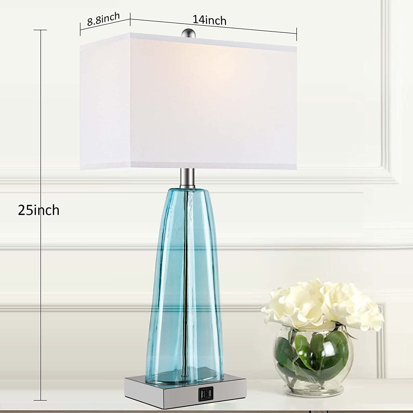 PARTPHONER Contemporary Blue Green Glass Table Lamps Set of 2