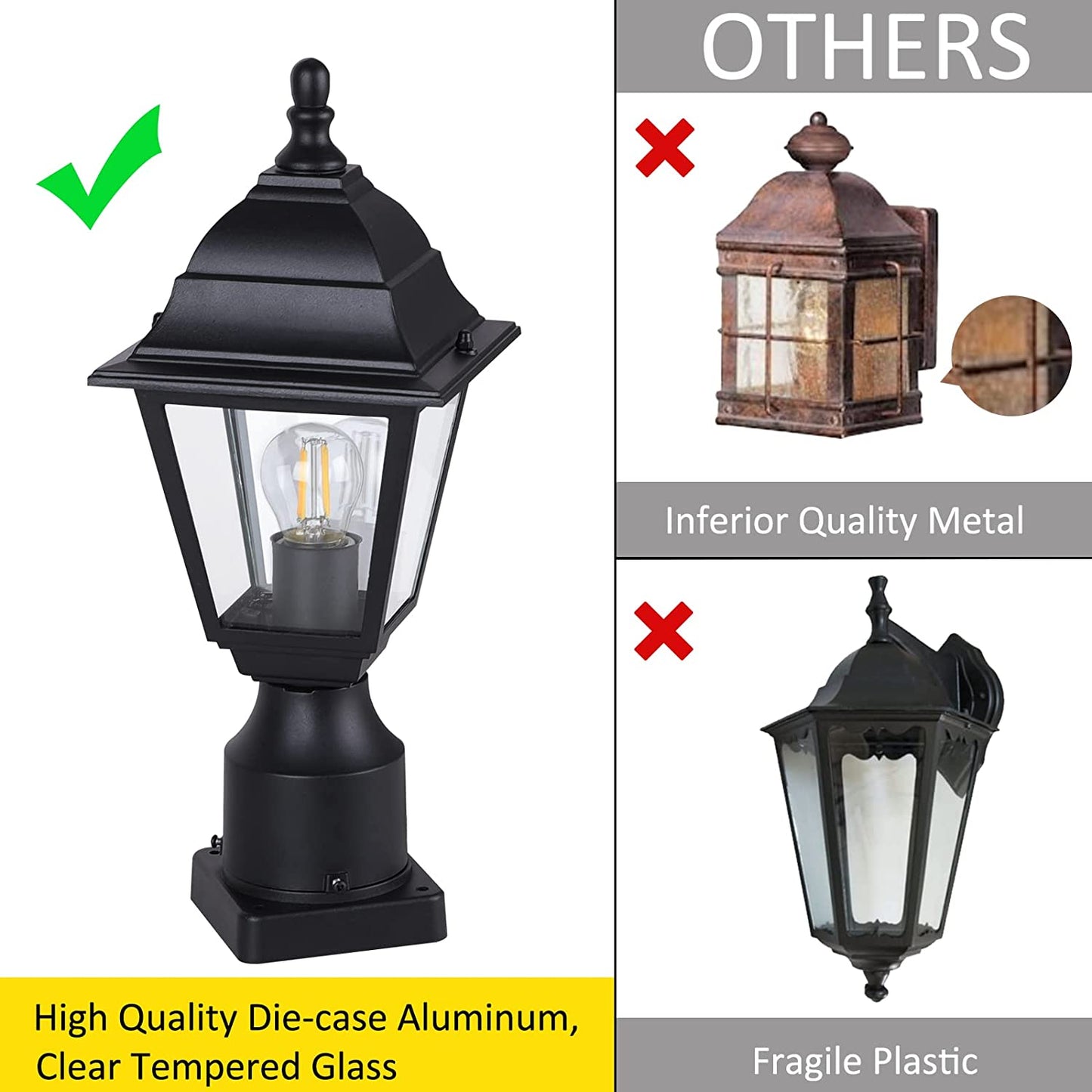 PARTPHONER Aluminum Outdoor Post Lights Dusk to Dawn 2 Pack, Black