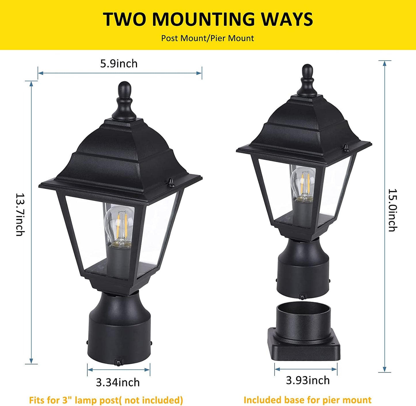 PARTPHONER Aluminum Outdoor Post Lights Dusk to Dawn 2 Pack, Black