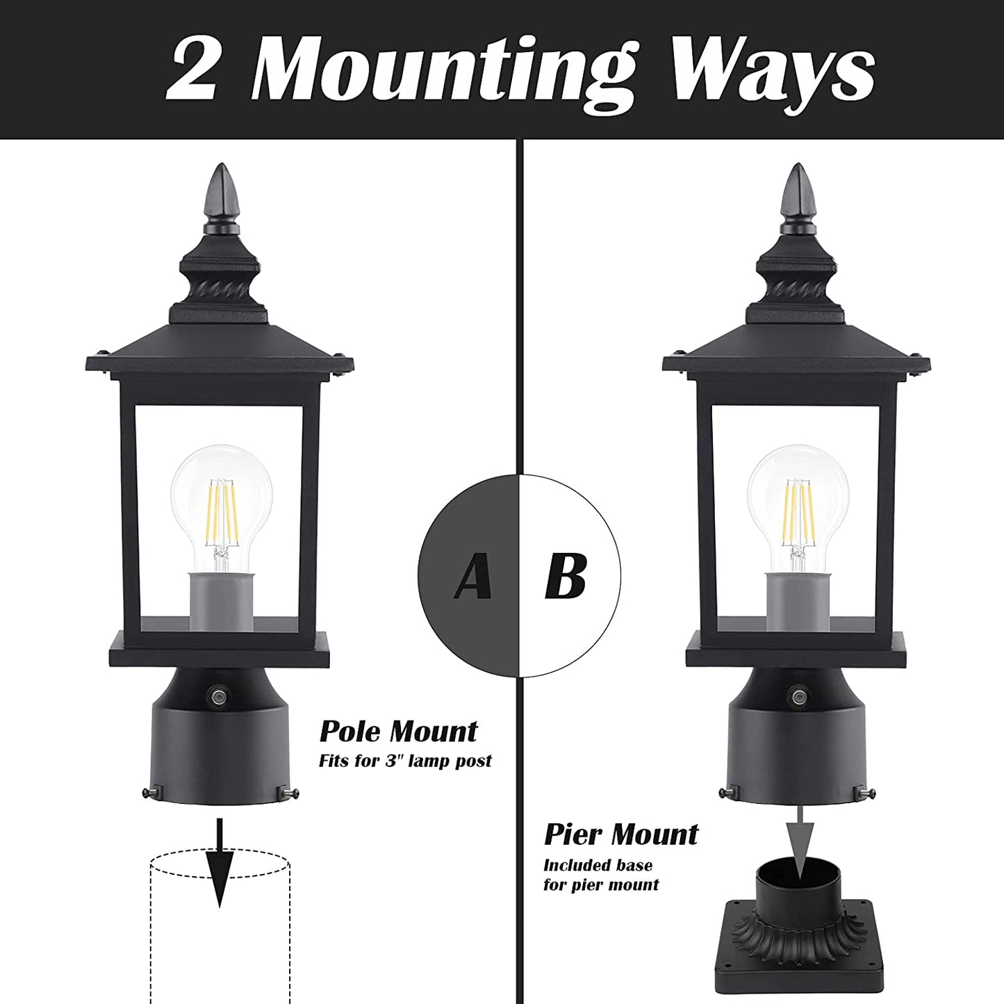 PARTPHONER Dusk to Dawn Post Lights with Pier Mount Base 2 Pack