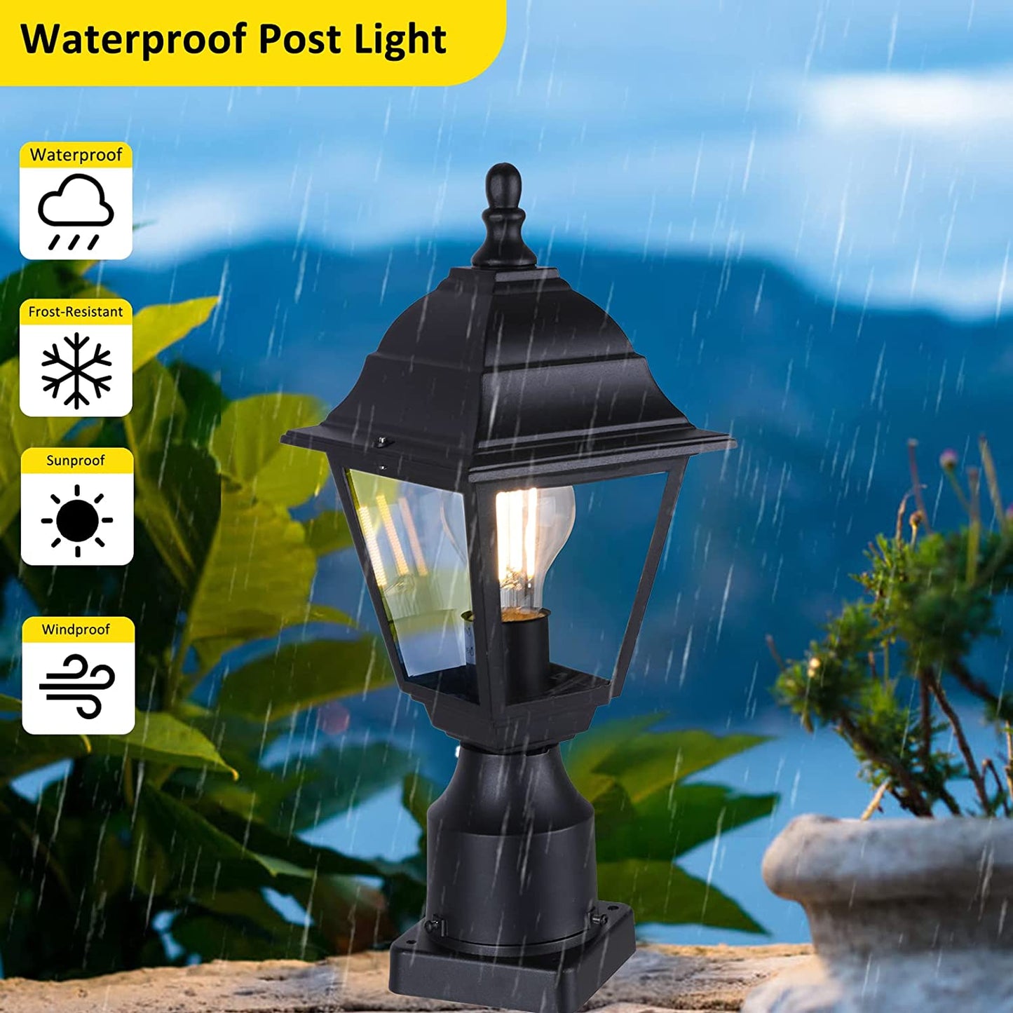 PARTPHONER Aluminum Outdoor Post Lights Dusk to Dawn 2 Pack, Black