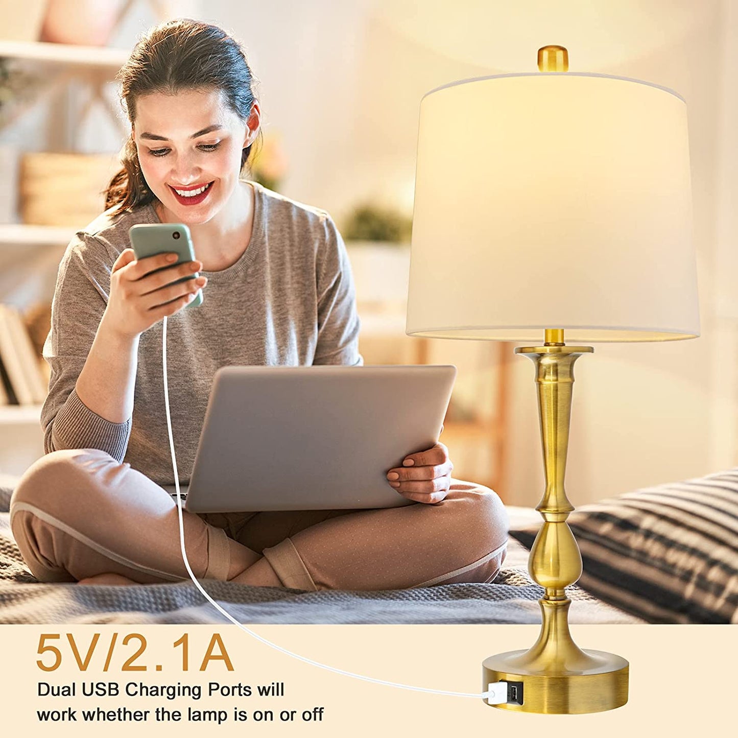 PARTPHONER Modern Nickel Finish Table Lamps Set of 2