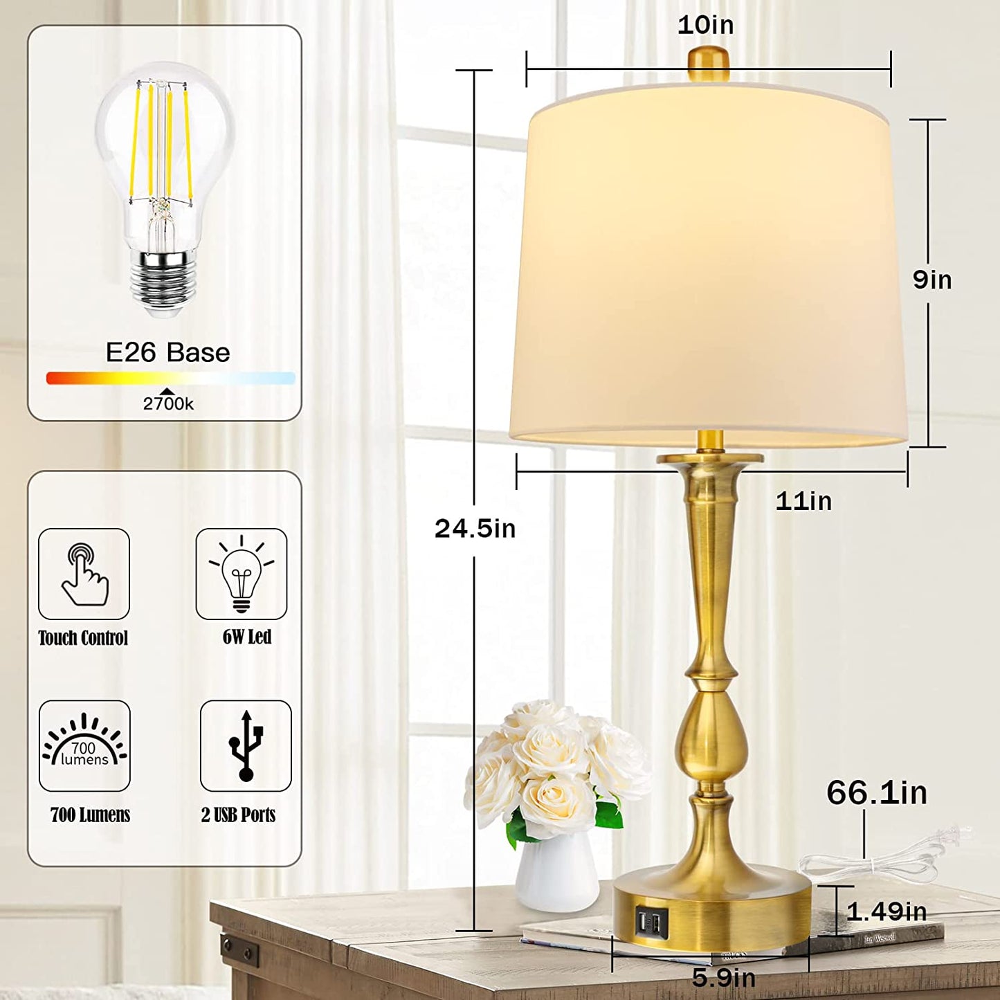 PARTPHONER Modern Nickel Finish Table Lamps Set of 2