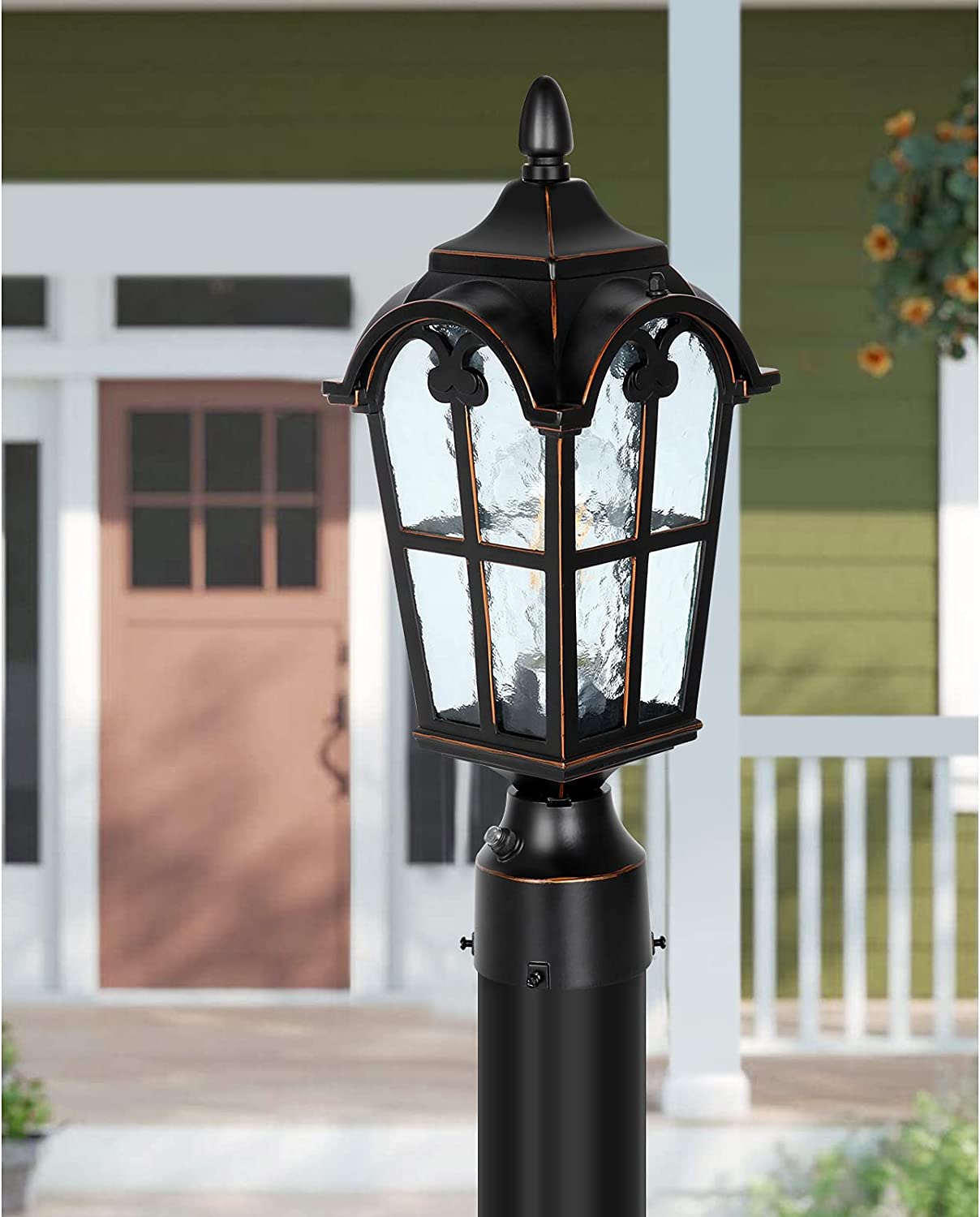 PARTPHONER Dusk to Dawn Black Roman Outdoor Post Light
