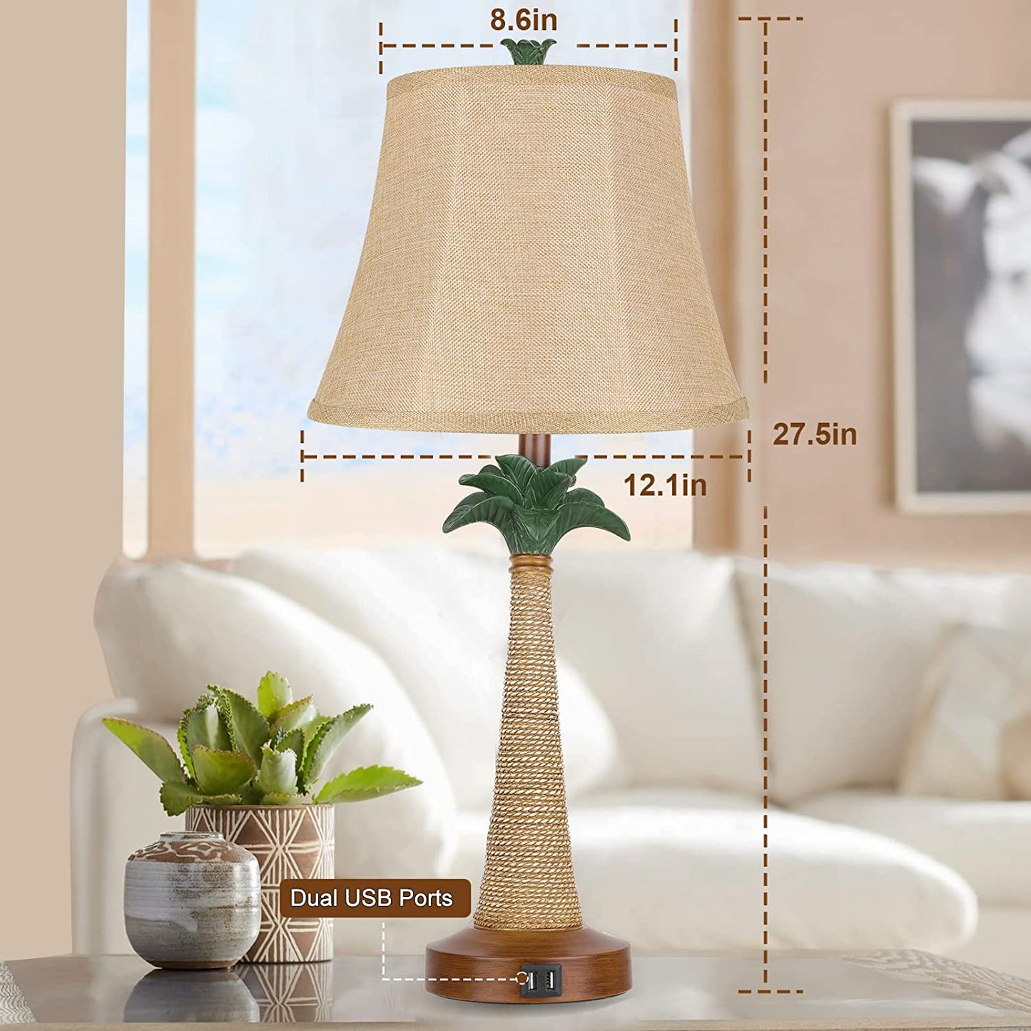 Hamucd Coastal Beach Palm Tree Table Lamps Set of 2