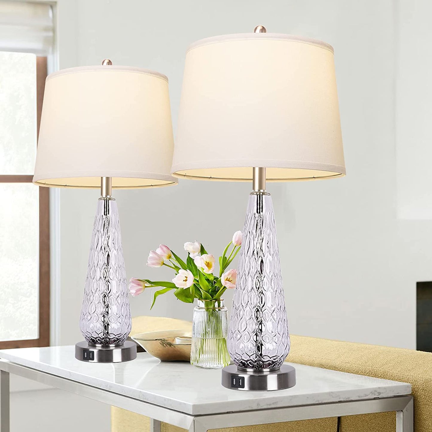 Modern Clearance Glass 27" Tall Table Lamps for Living Room Set of 2
