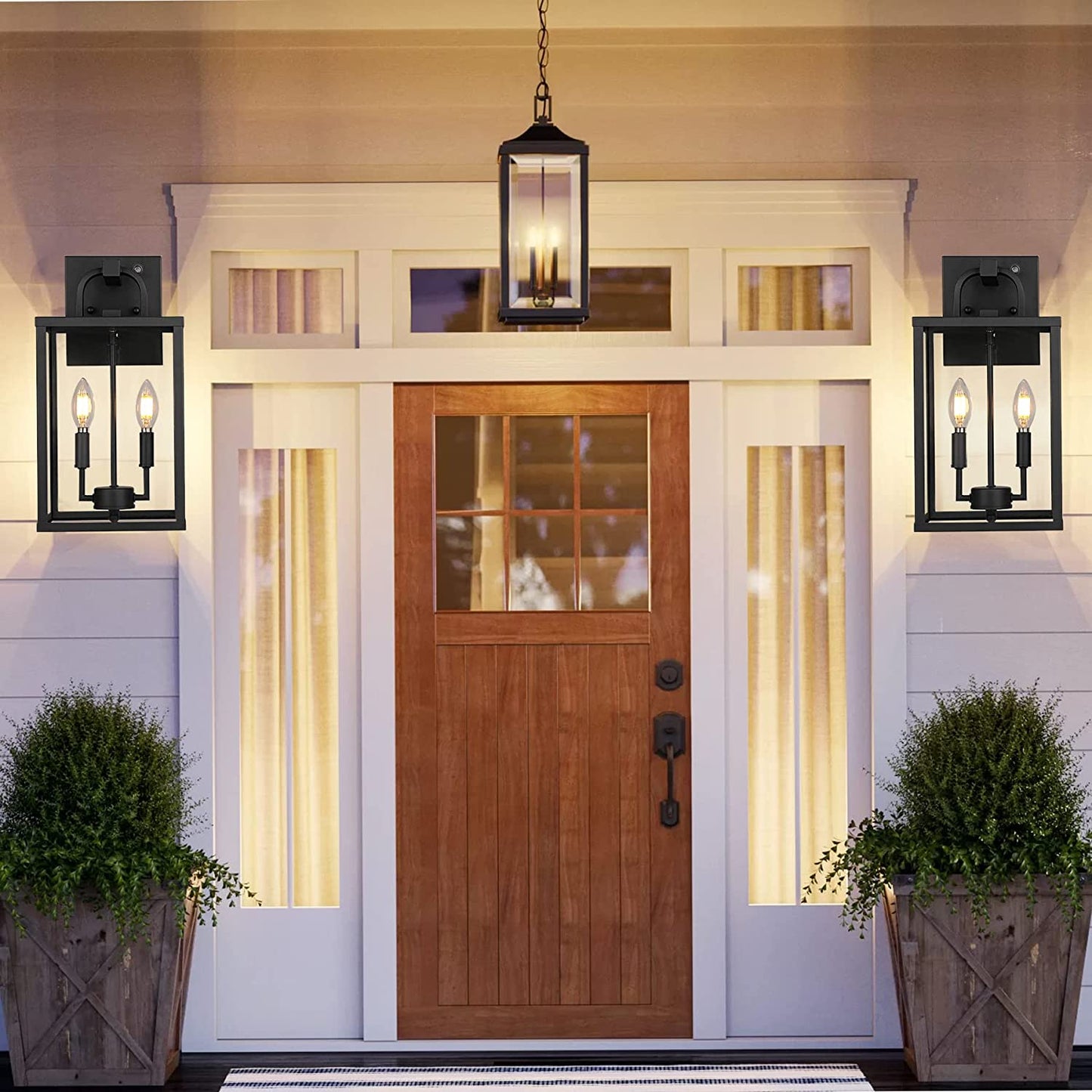 PARTPHONER Large Clear Glass Outdoor Light Fixutre 2-Light, Dusk to Dawn