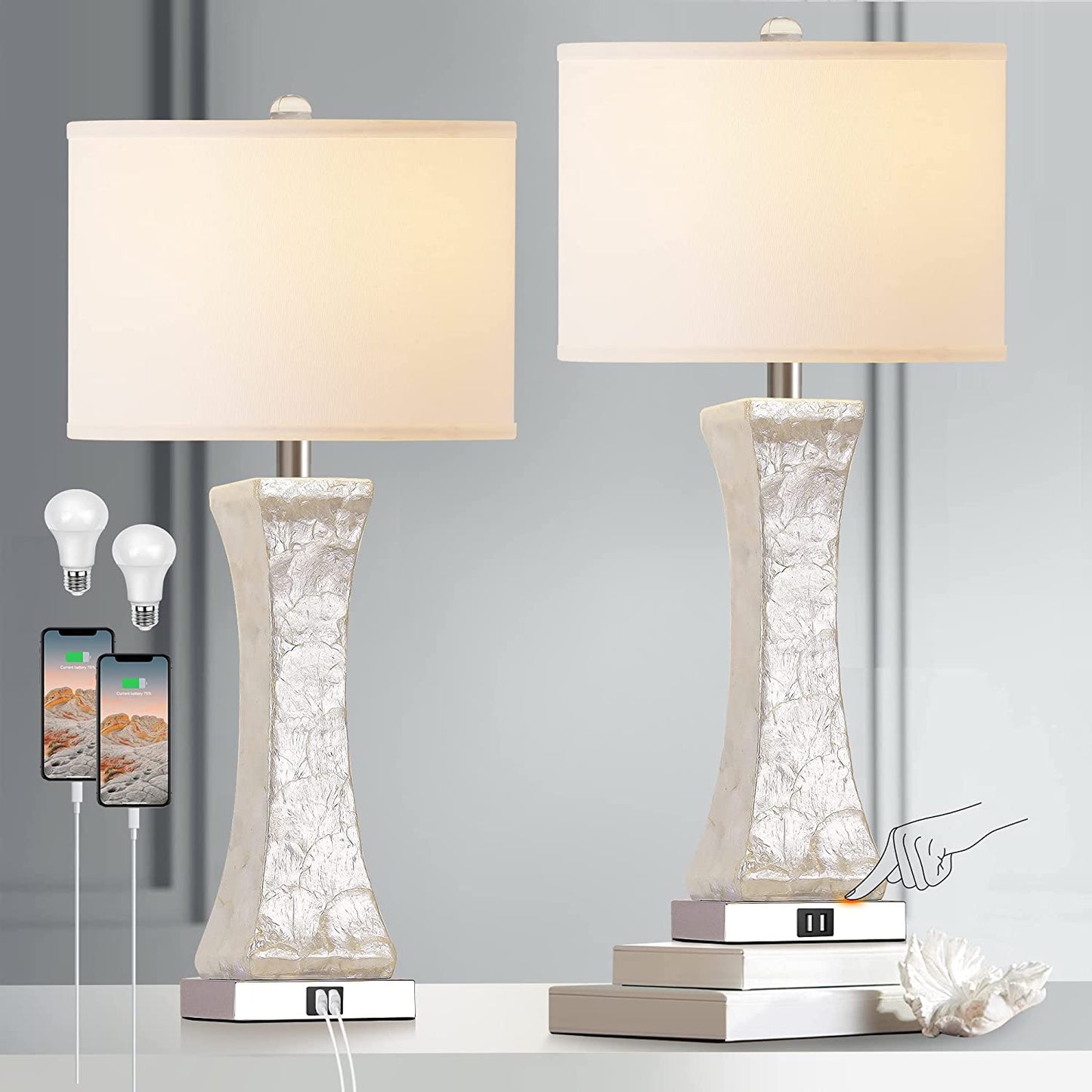 PARTPHONER 28'' Tall Coastal White Table Lamps Set of 2