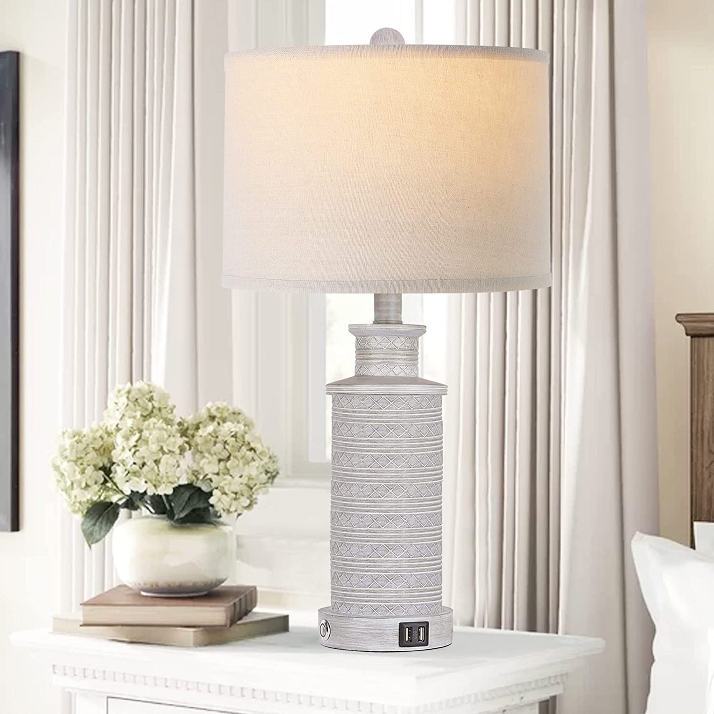 PARTPHONER Gray Rustic Farmhouse Table Lamps Set of 2