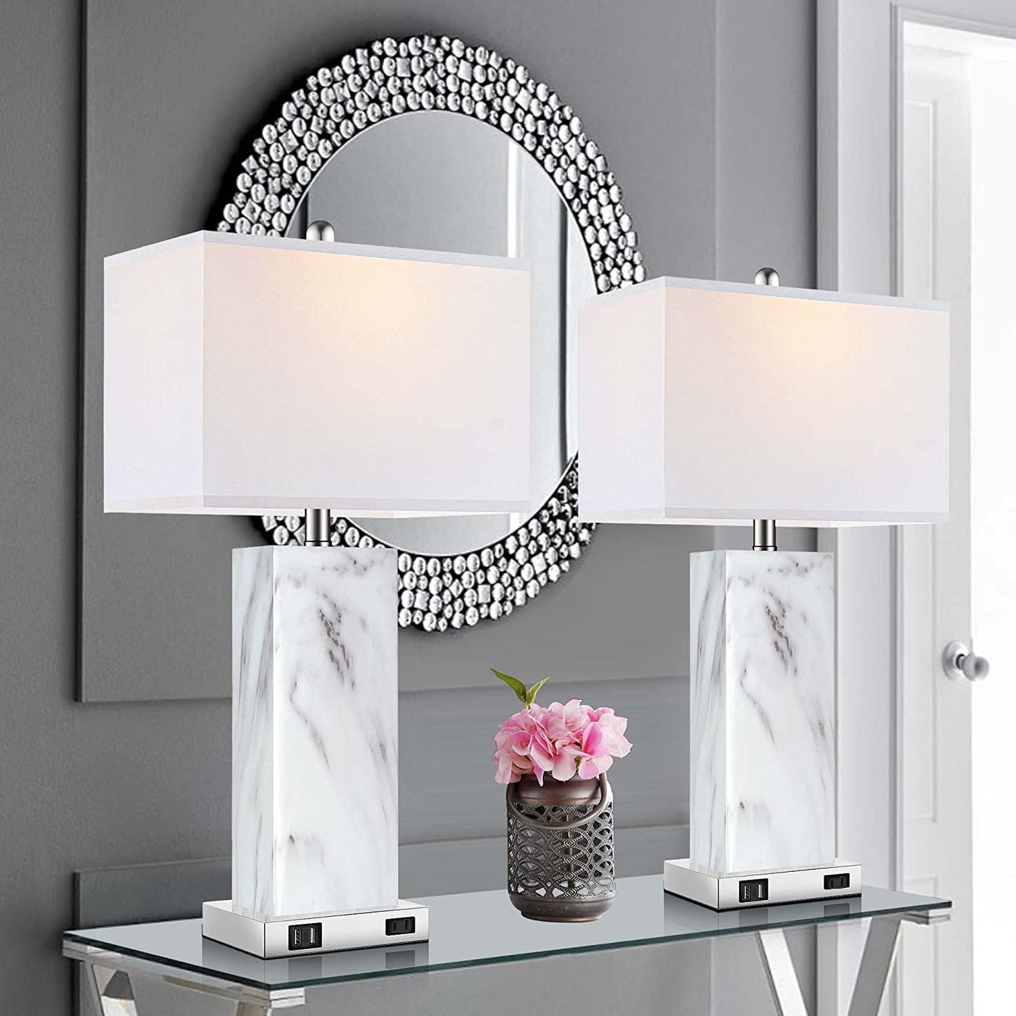 PARTPHONER Modern Ceramic Table Lamps Set of 2