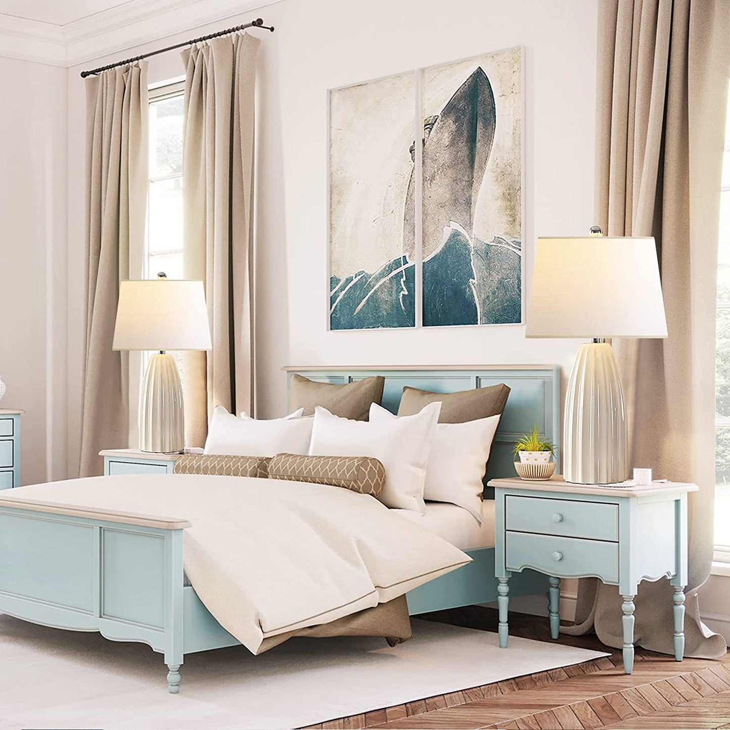 Coastal Pottery Modern Beige Ceramic Table Lamps Set of 2