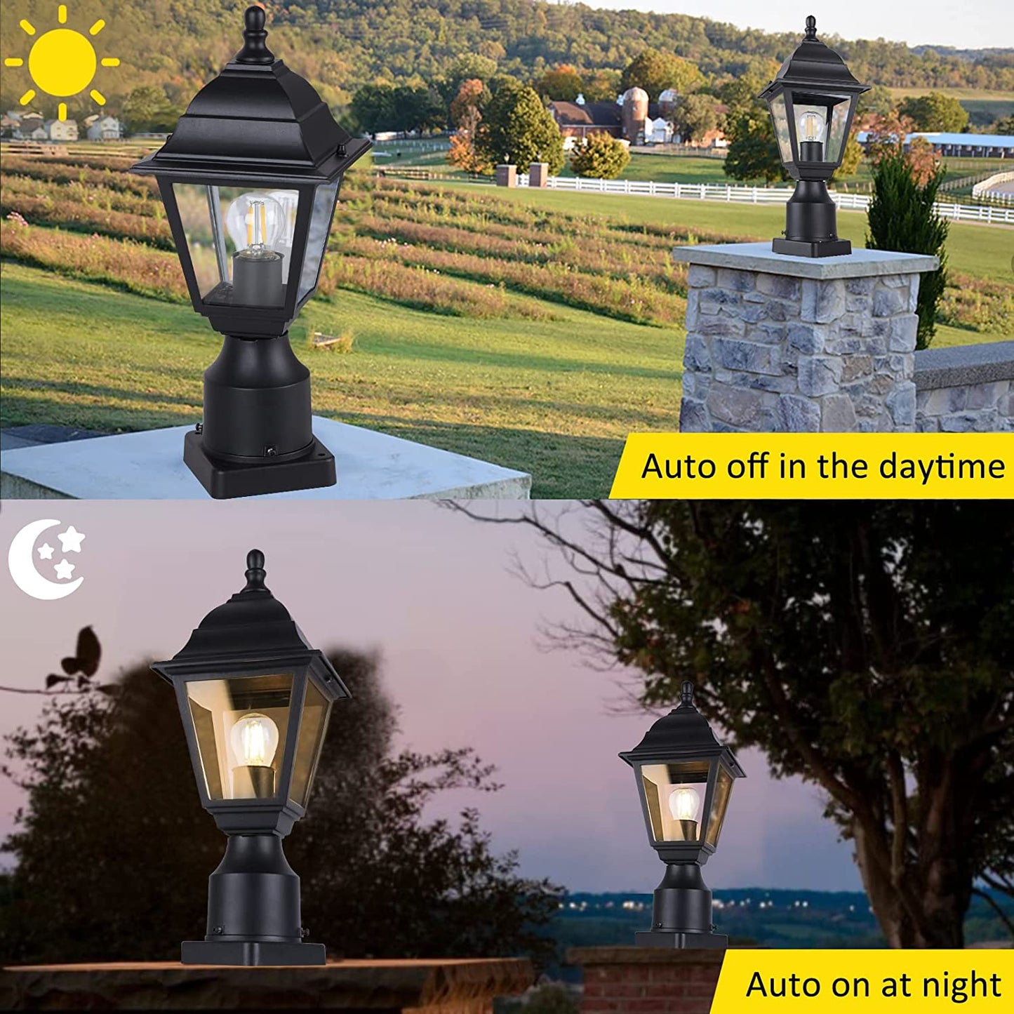 PARTPHONER Aluminum Outdoor Post Lights Dusk to Dawn 2 Pack, Black