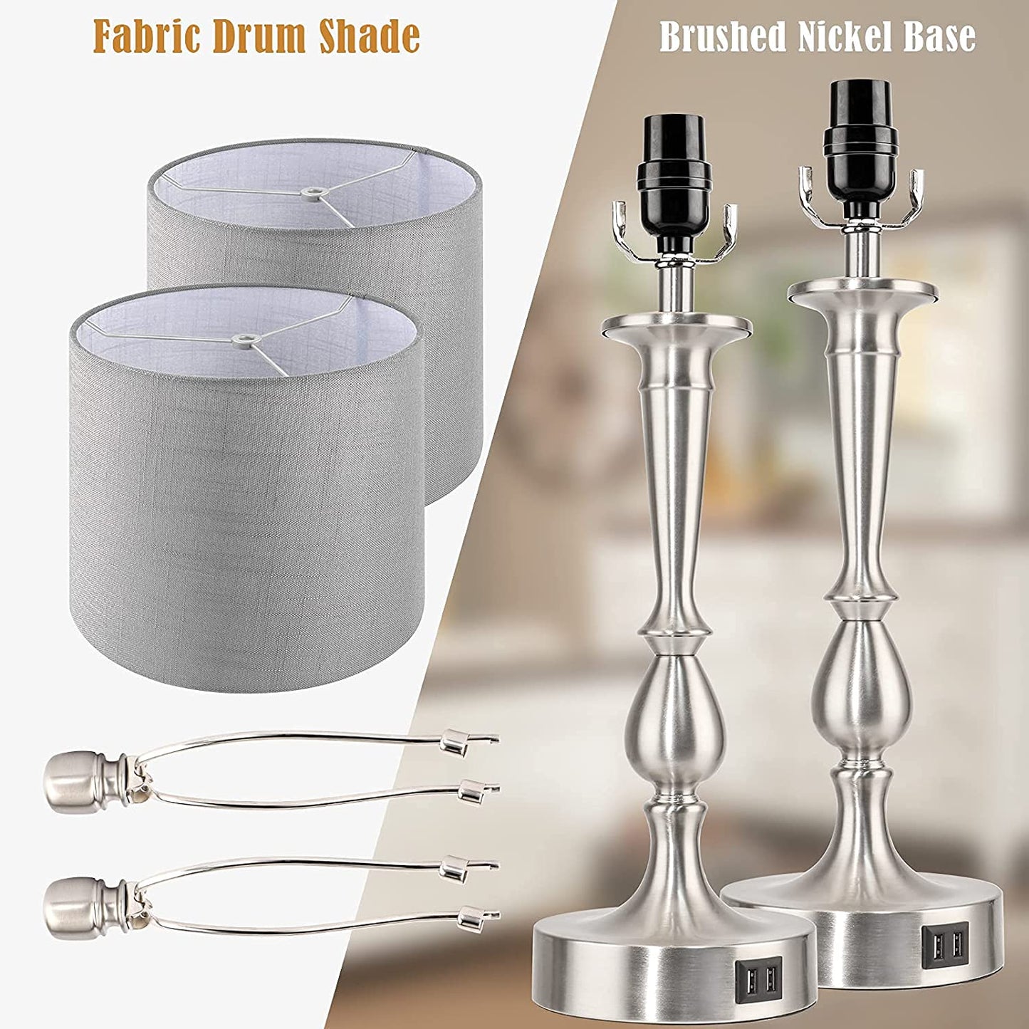 PARTPHONER Modern Nickel Finish Table Lamps Set of 2