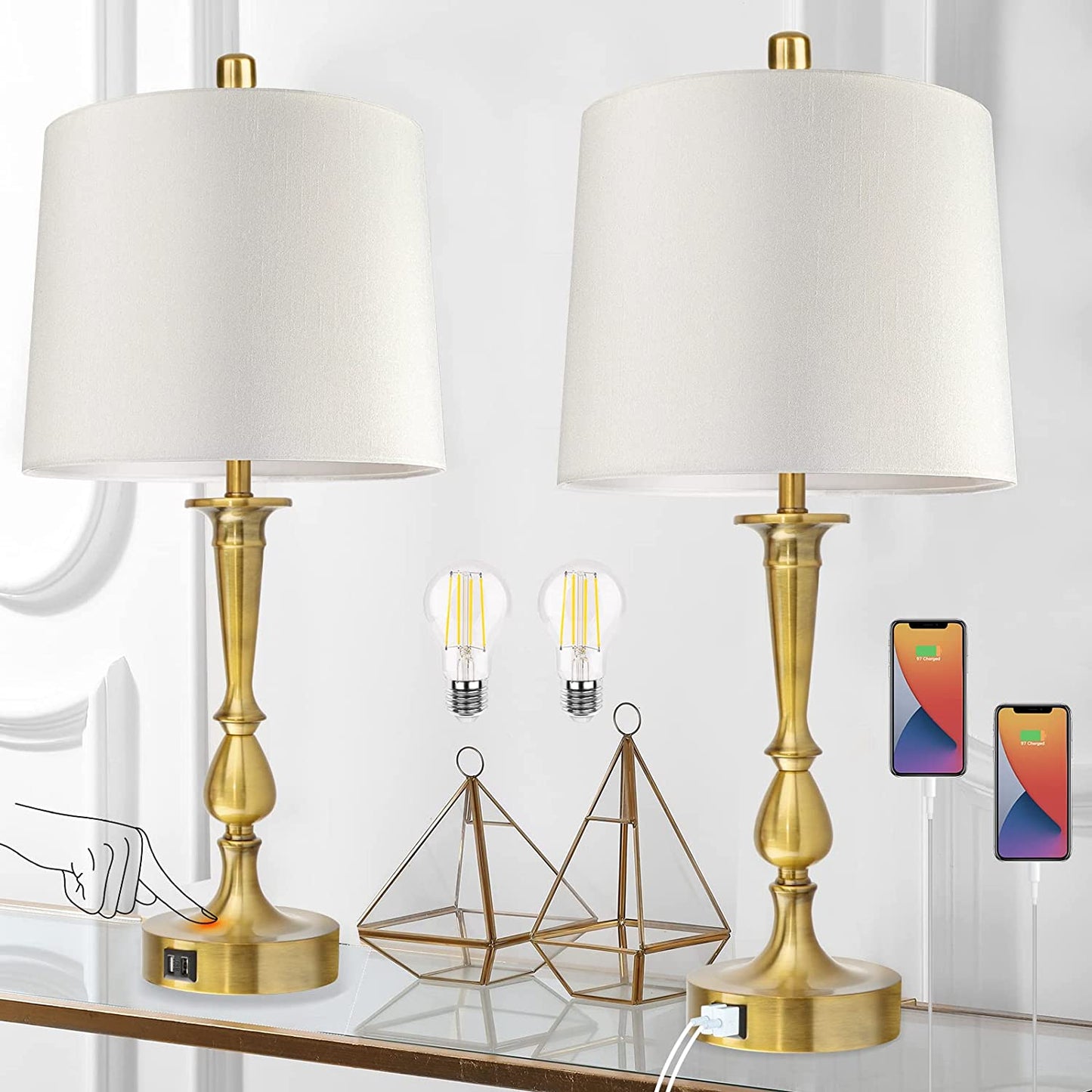 PARTPHONER Modern Nickel Finish Table Lamps Set of 2