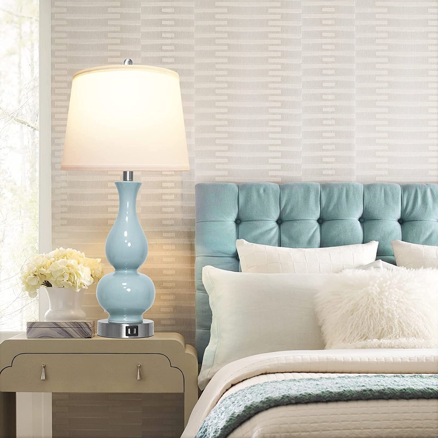 PARTPHONER Blue Green Ceramic Table Lamps Set of 2