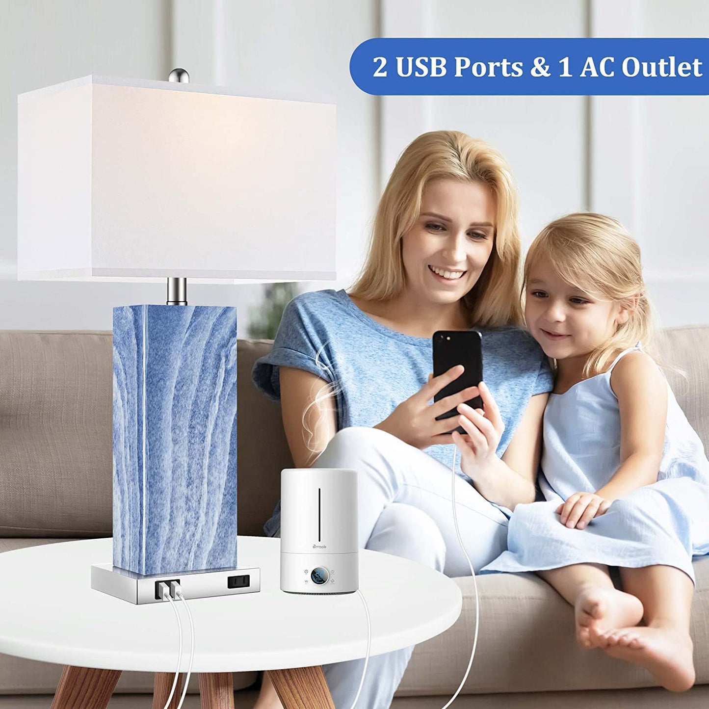 PARTPHONER Blue Modern Ceramic Table Lamps Set of 2