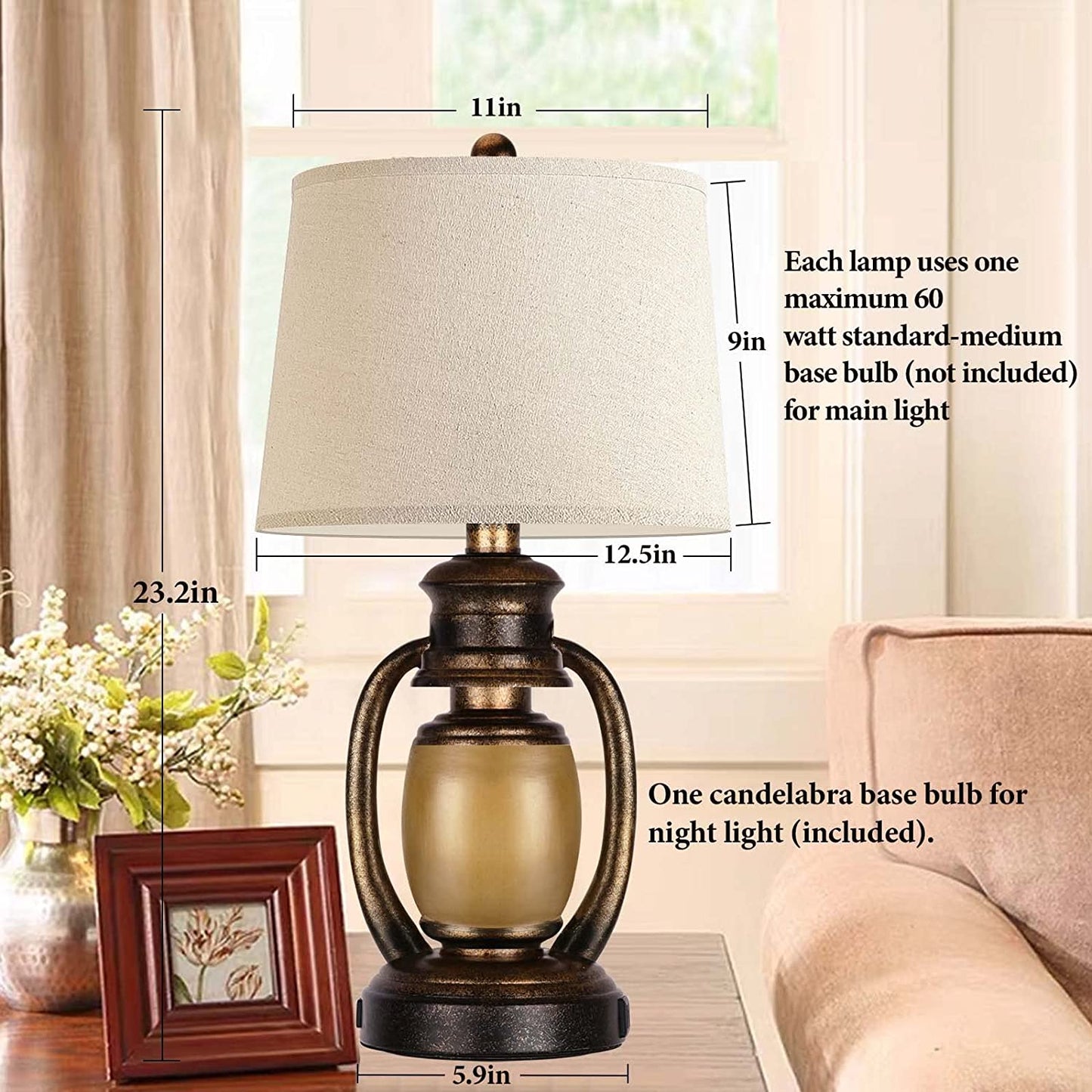 Hamucd Oatmeal Rustic Farmhouse Table Lamps Set of 2