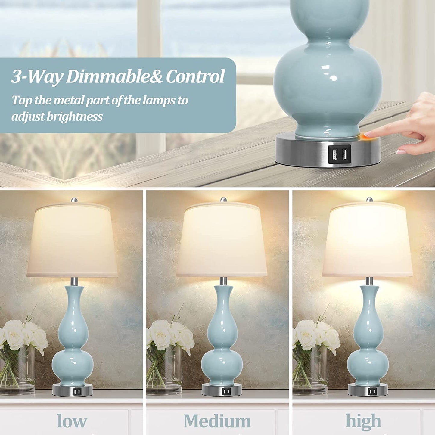 PARTPHONER Blue Green Ceramic Table Lamps Set of 2