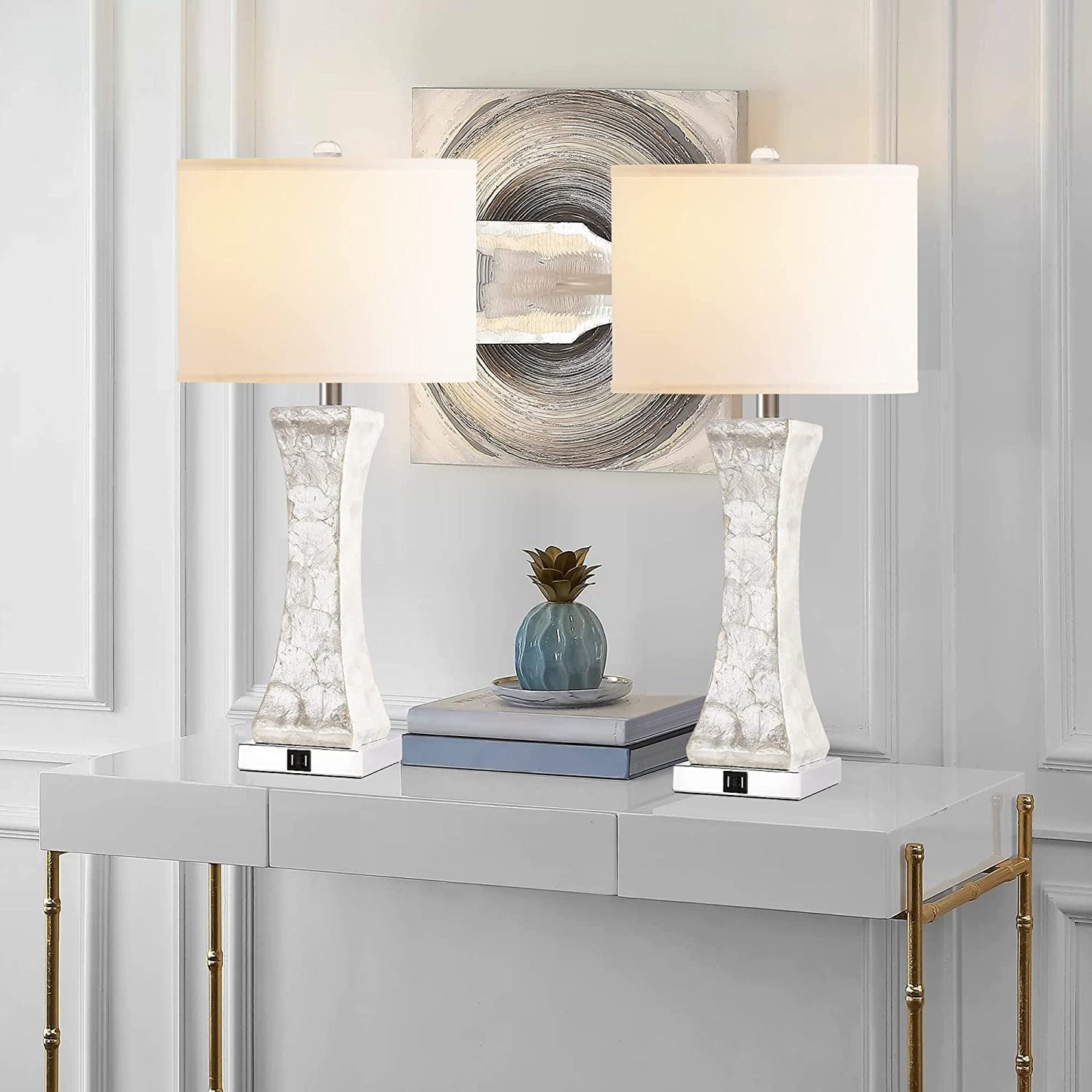 PARTPHONER 28'' Tall Coastal White Table Lamps Set of 2