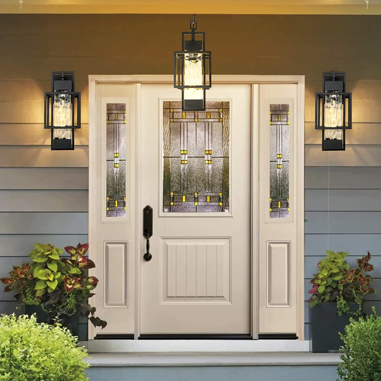 PARTPHONER Modern 15" H Water Glass Outdoor Wall Sconce, Dusk to Dawn