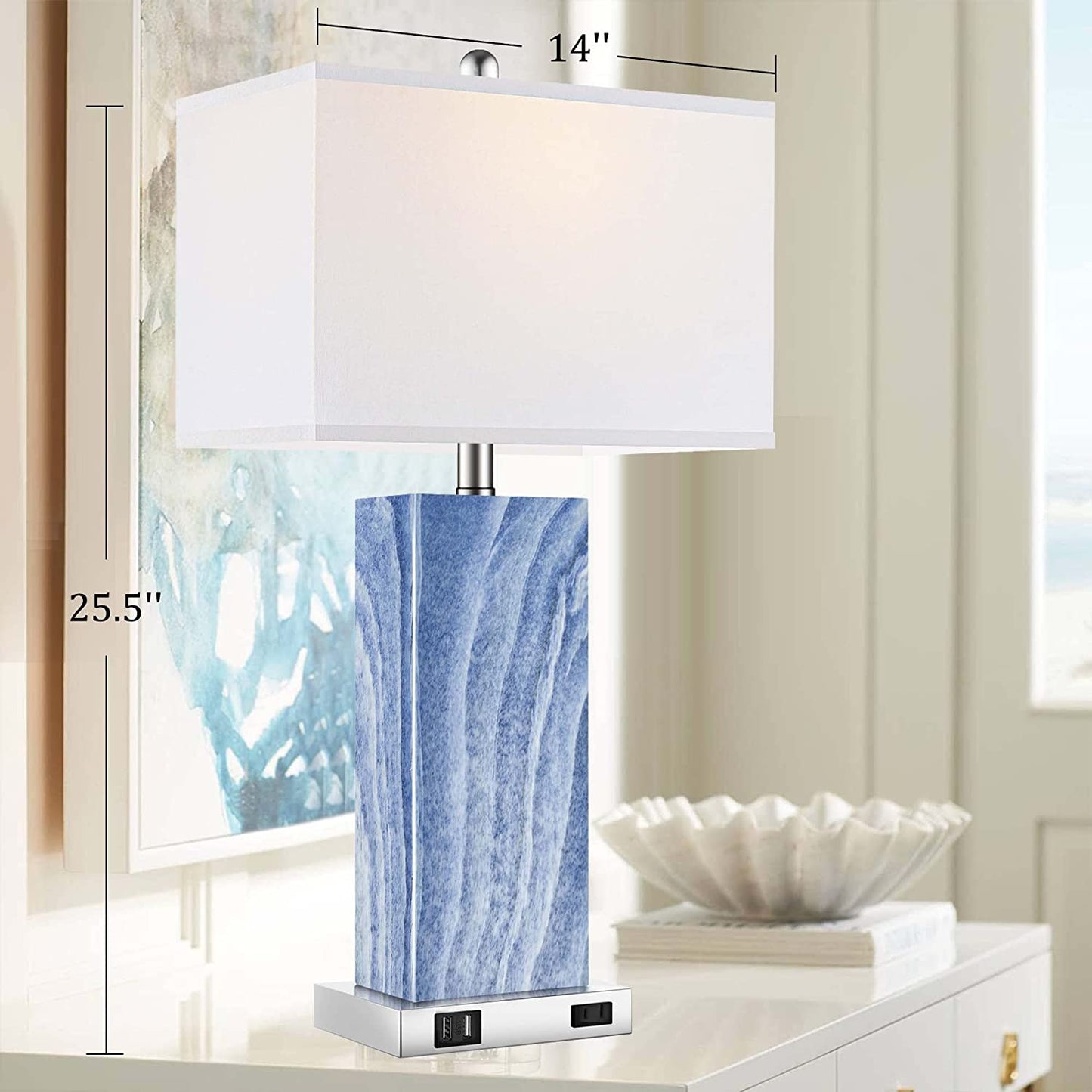 PARTPHONER Blue Modern Ceramic Table Lamps Set of 2
