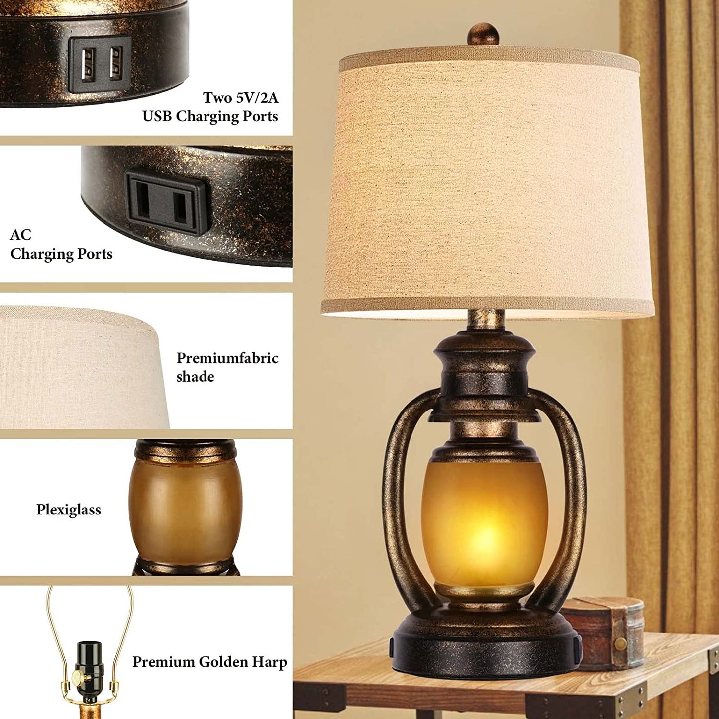 Hamucd Oatmeal Rustic Farmhouse Table Lamps Set of 2