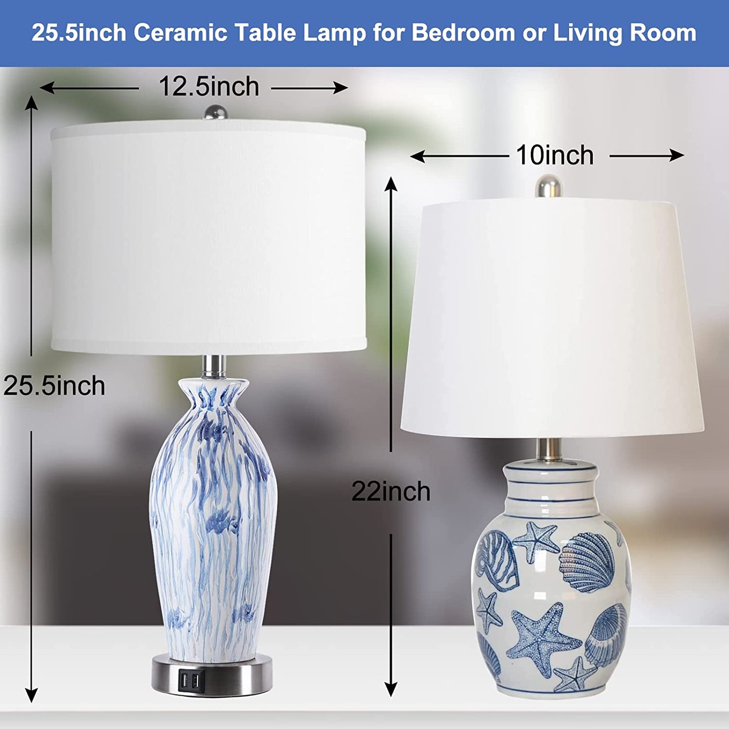 PARTPHONER Navy Blue 26" Coastal Table Lamp Set of 2