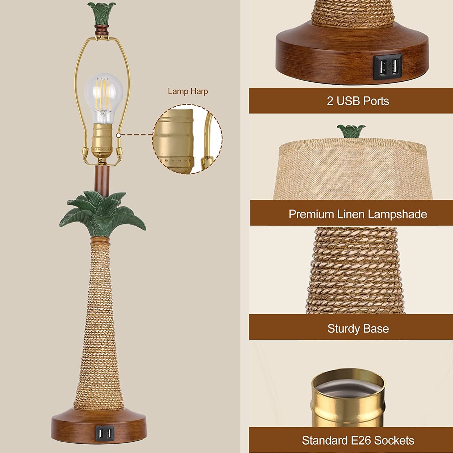 Hamucd Coastal Beach Palm Tree Table Lamps Set of 2