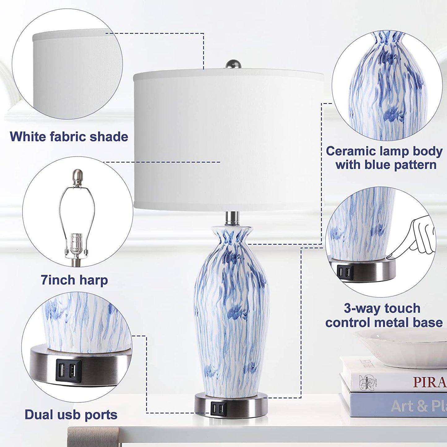 PARTPHONER Navy Blue 26" Coastal Table Lamp Set of 2