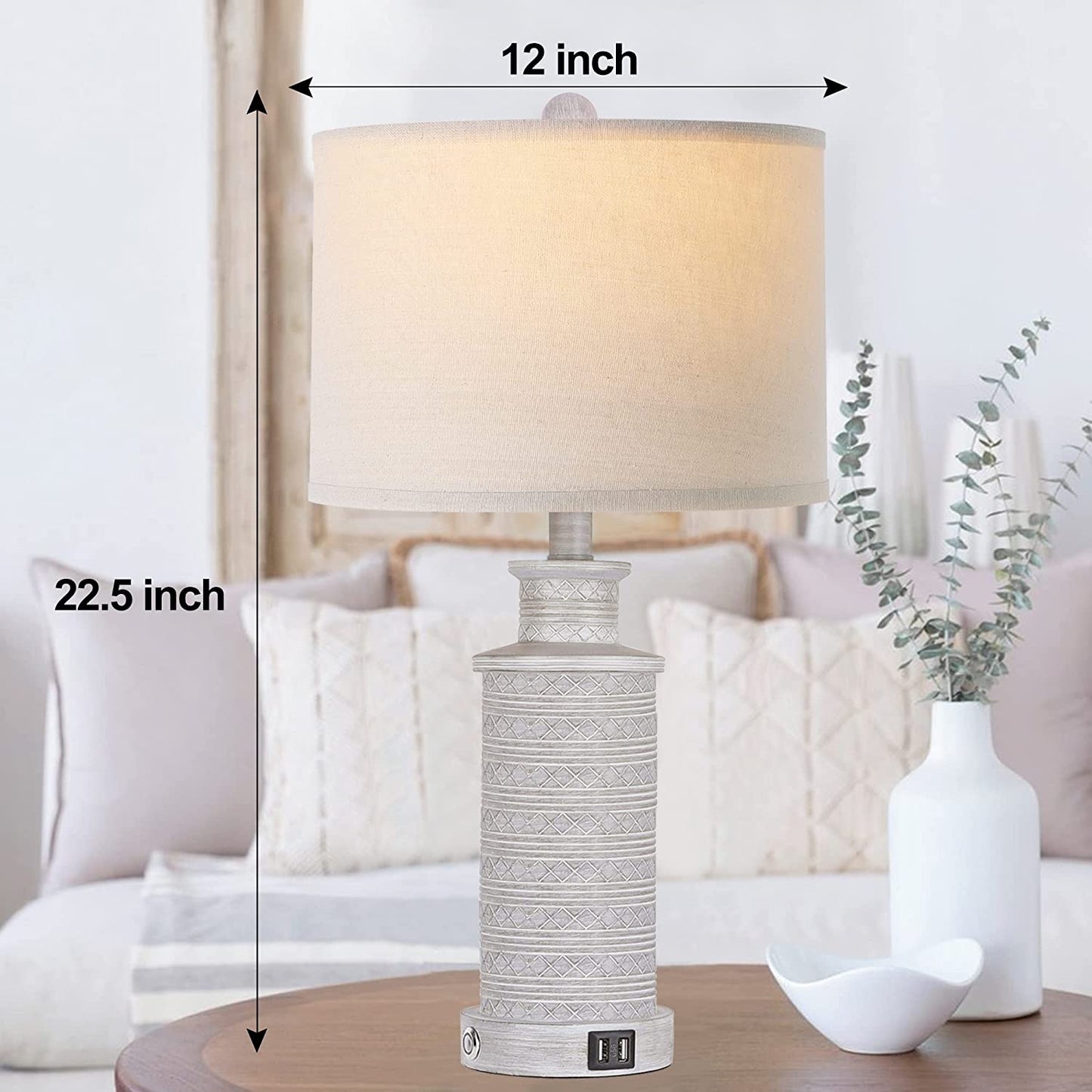 PARTPHONER Gray Rustic Farmhouse Table Lamps Set of 2