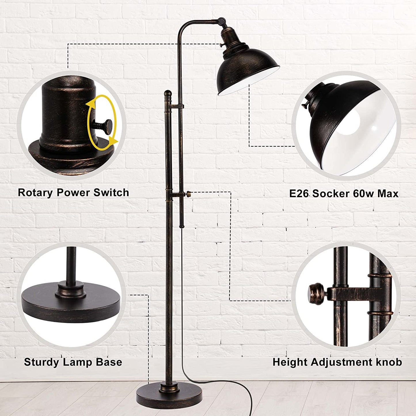 PARTPHONER Adjustable Industrial Floor Lamp in Aged Black Finish