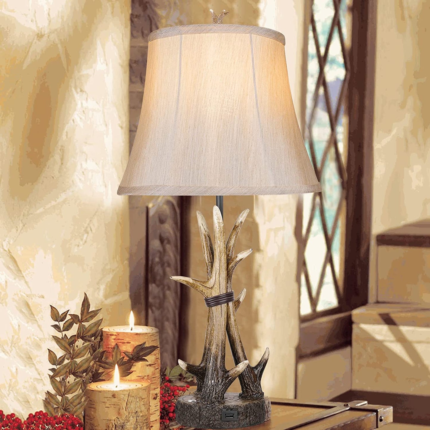 Hamucd Rustic Farmhouse Antler Western Table Lamps Set of 2