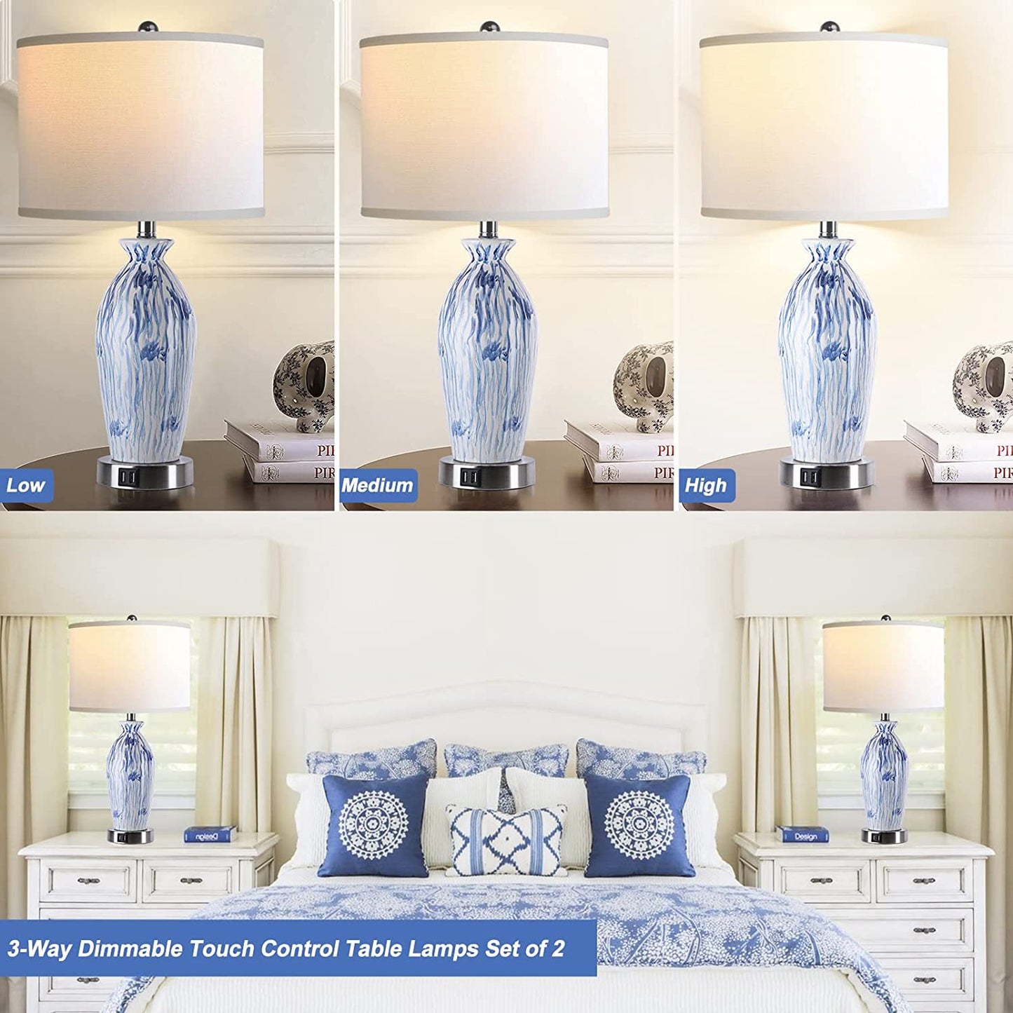 PARTPHONER Navy Blue 26" Coastal Table Lamp Set of 2