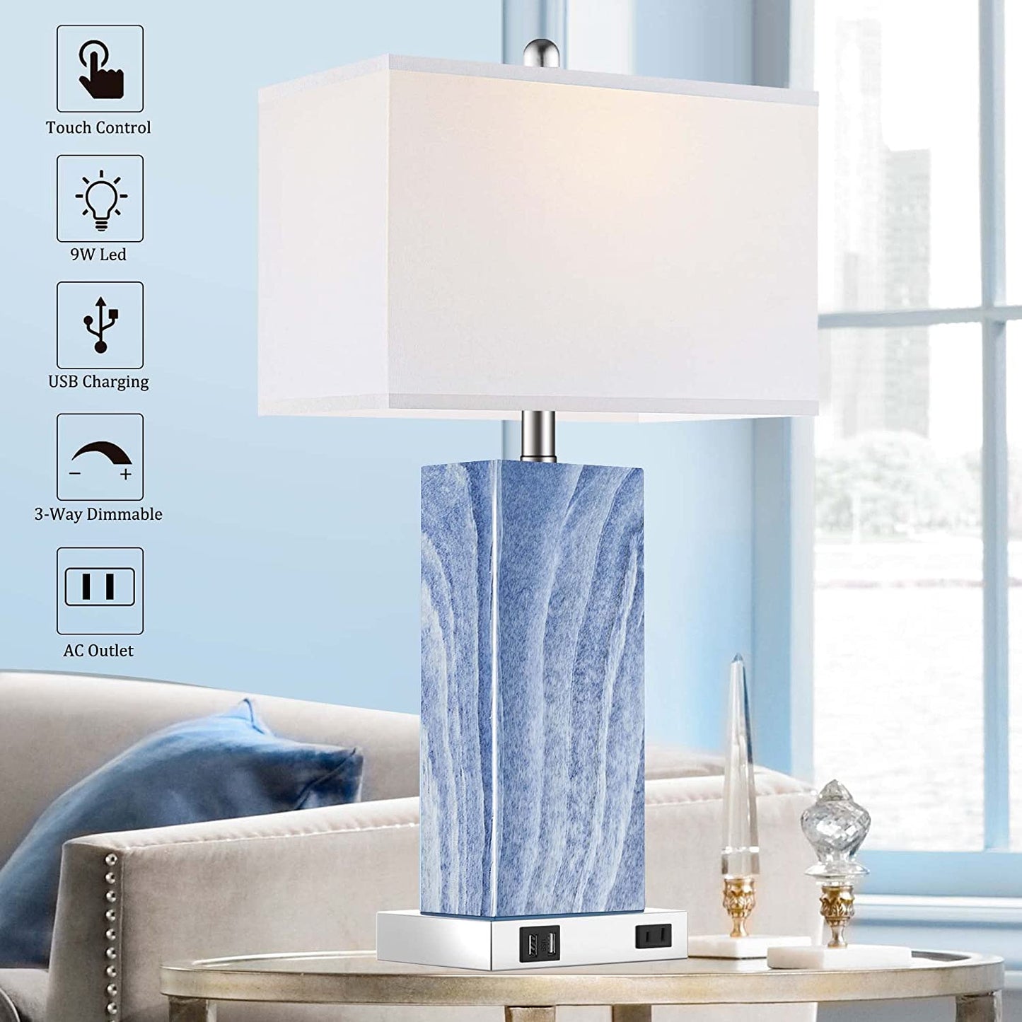 PARTPHONER Blue Modern Ceramic Table Lamps Set of 2