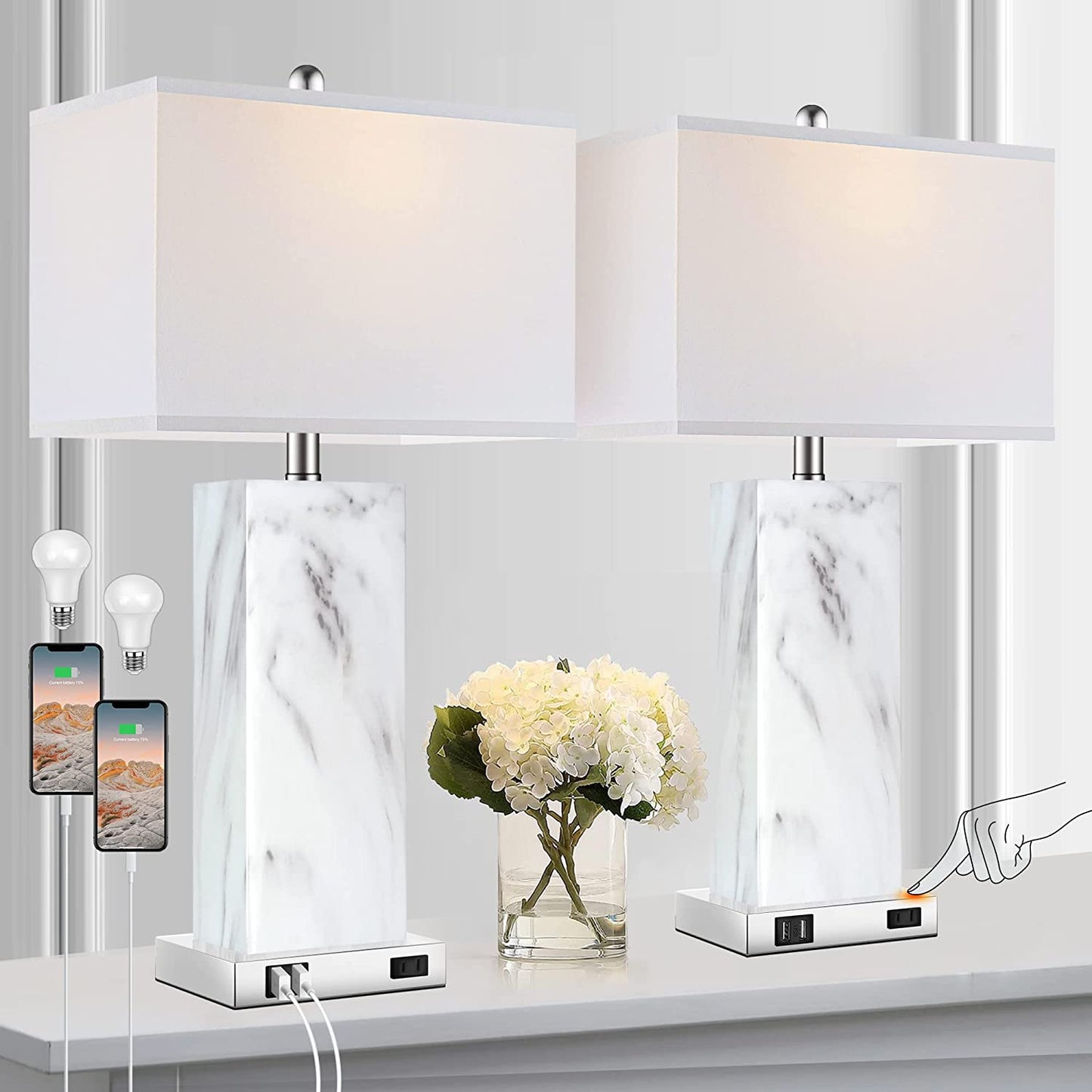 PARTPHONER Modern Ceramic Table Lamps Set of 2