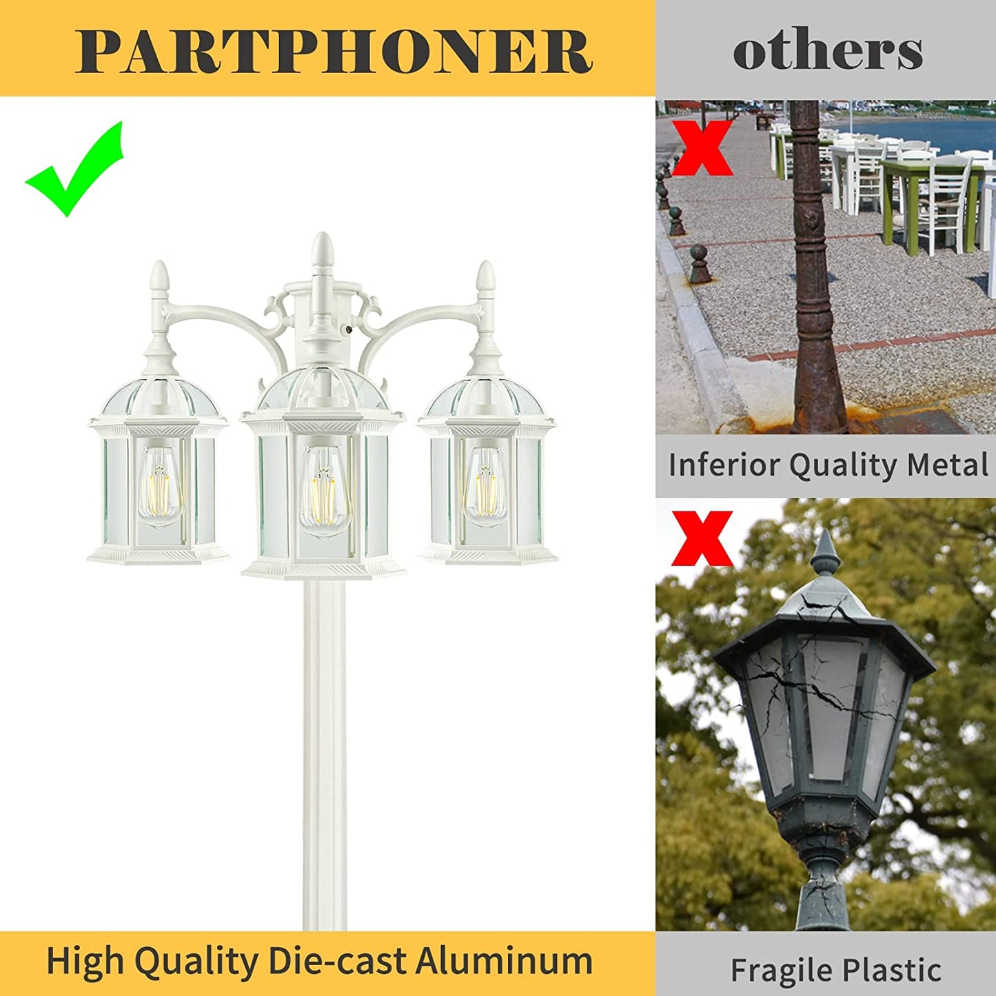 PARTPHONER 3 Head Dusk to Dawn Outdoor Post Light Birdcage