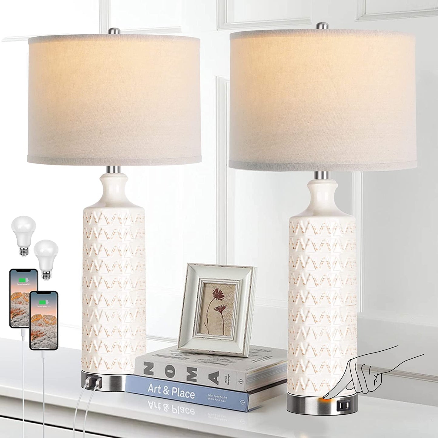 PARTPHONER Modern Contemporary Ceramic Table Lamp Set of 2