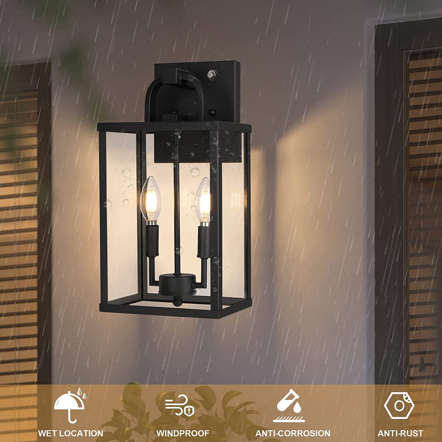 PARTPHONER Large Clear Glass Outdoor Light Fixutre 2-Light, Dusk to Dawn