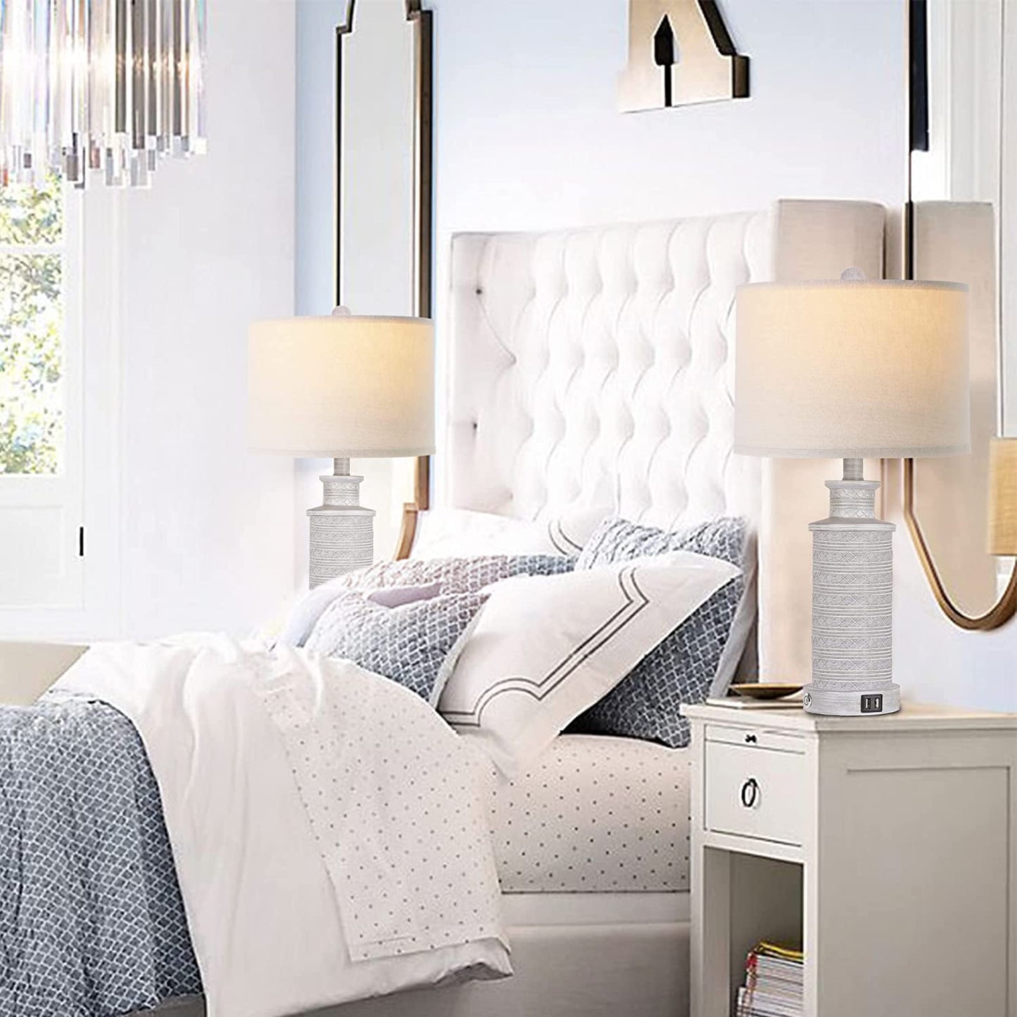 PARTPHONER Gray Rustic Farmhouse Table Lamps Set of 2