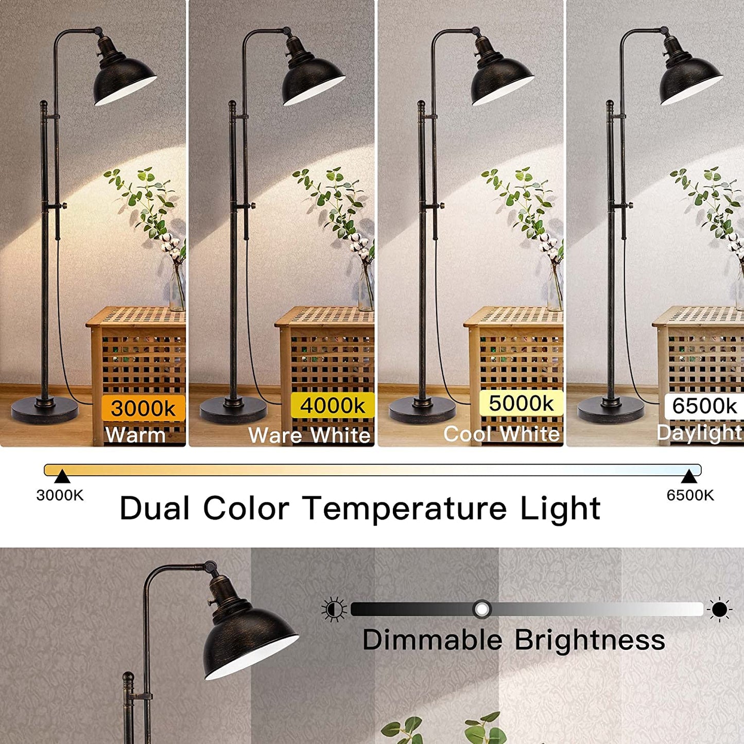 PARTPHONER Adjustable Industrial Floor Lamp in Aged Black Finish