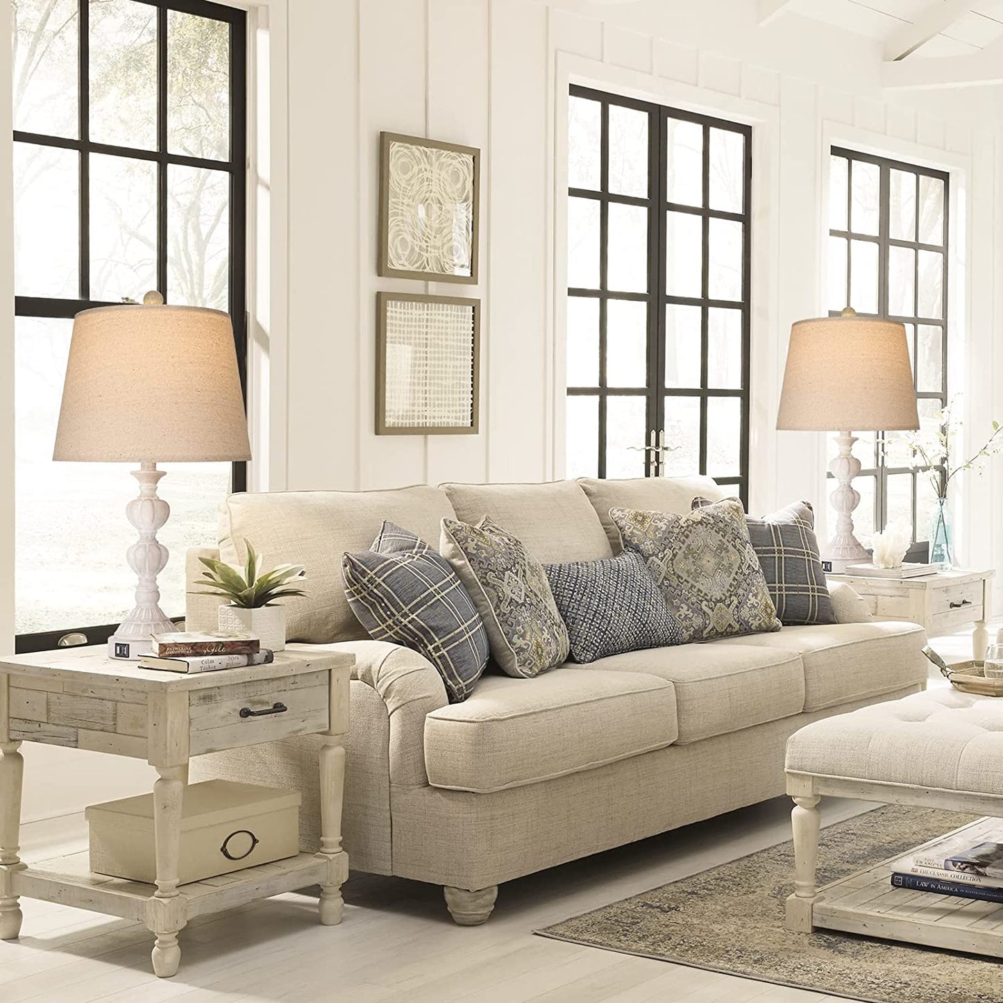 PARTPHONER Washed White Coastal Farmhouse Table Lamps Set of 2