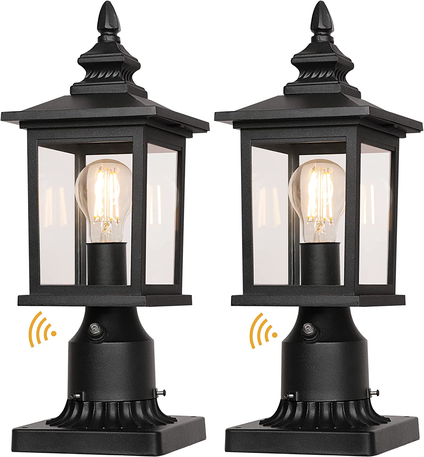 PARTPHONER Dusk to Dawn Post Lights with Pier Mount Base 2 Pack