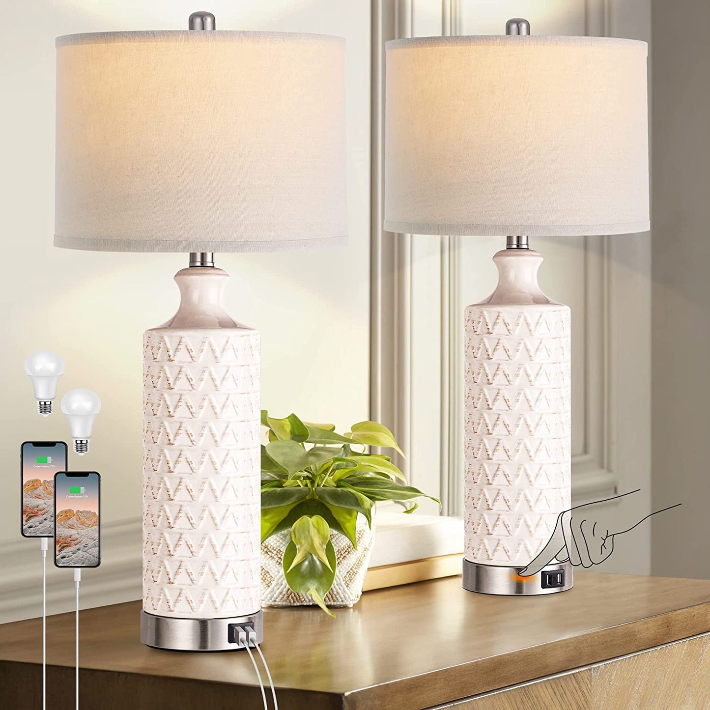 PARTPHONER Modern Contemporary Ceramic Table Lamp Set of 2