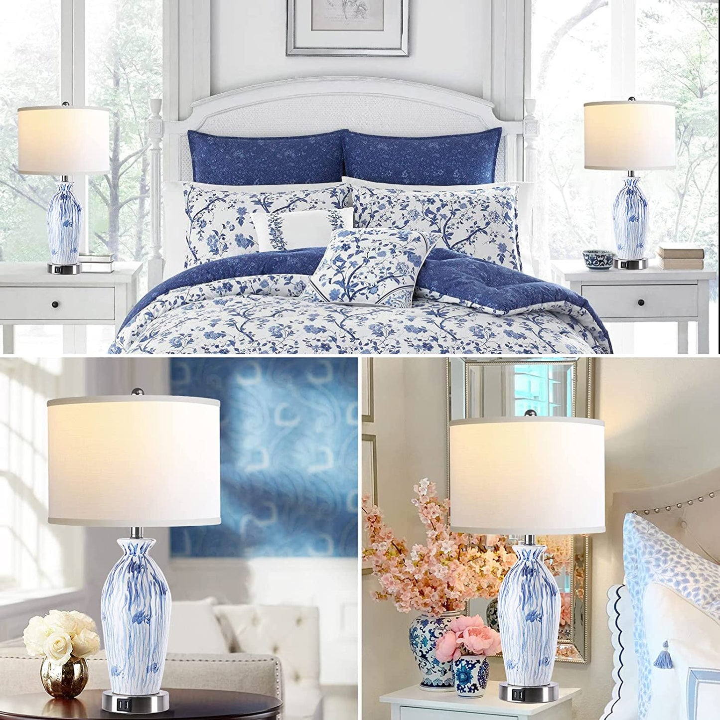 PARTPHONER Navy Blue 26" Coastal Table Lamp Set of 2