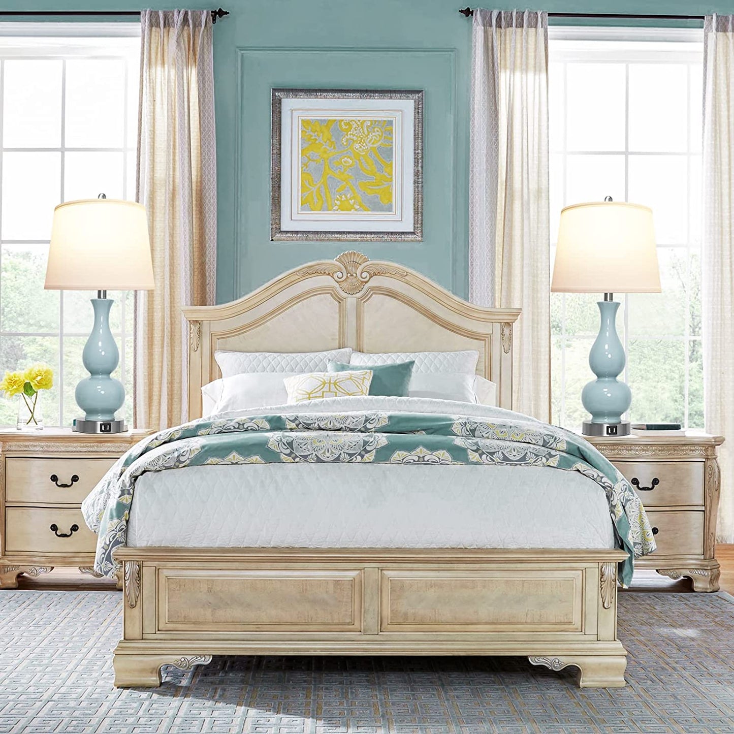 PARTPHONER Blue Green Ceramic Table Lamps Set of 2