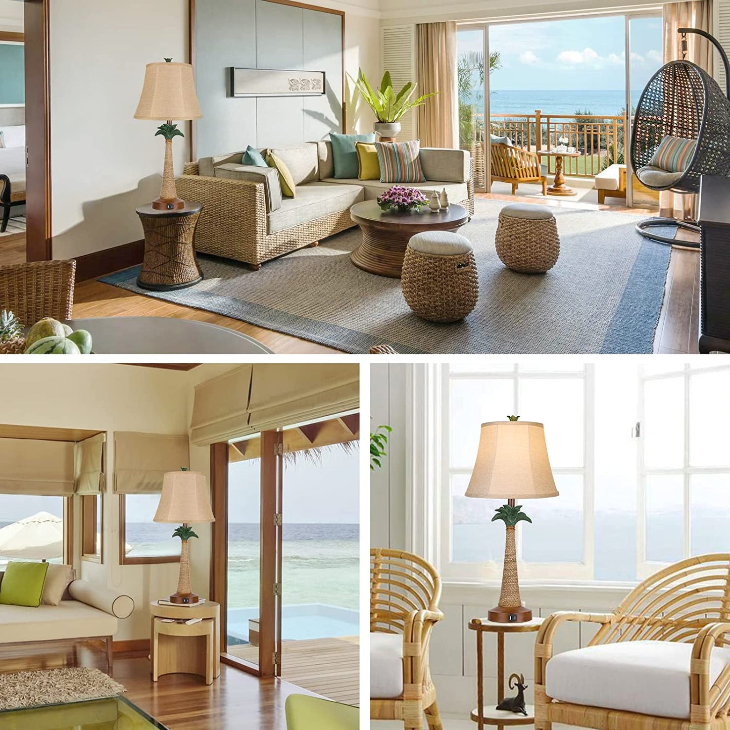 Hamucd Coastal Beach Palm Tree Table Lamps Set of 2