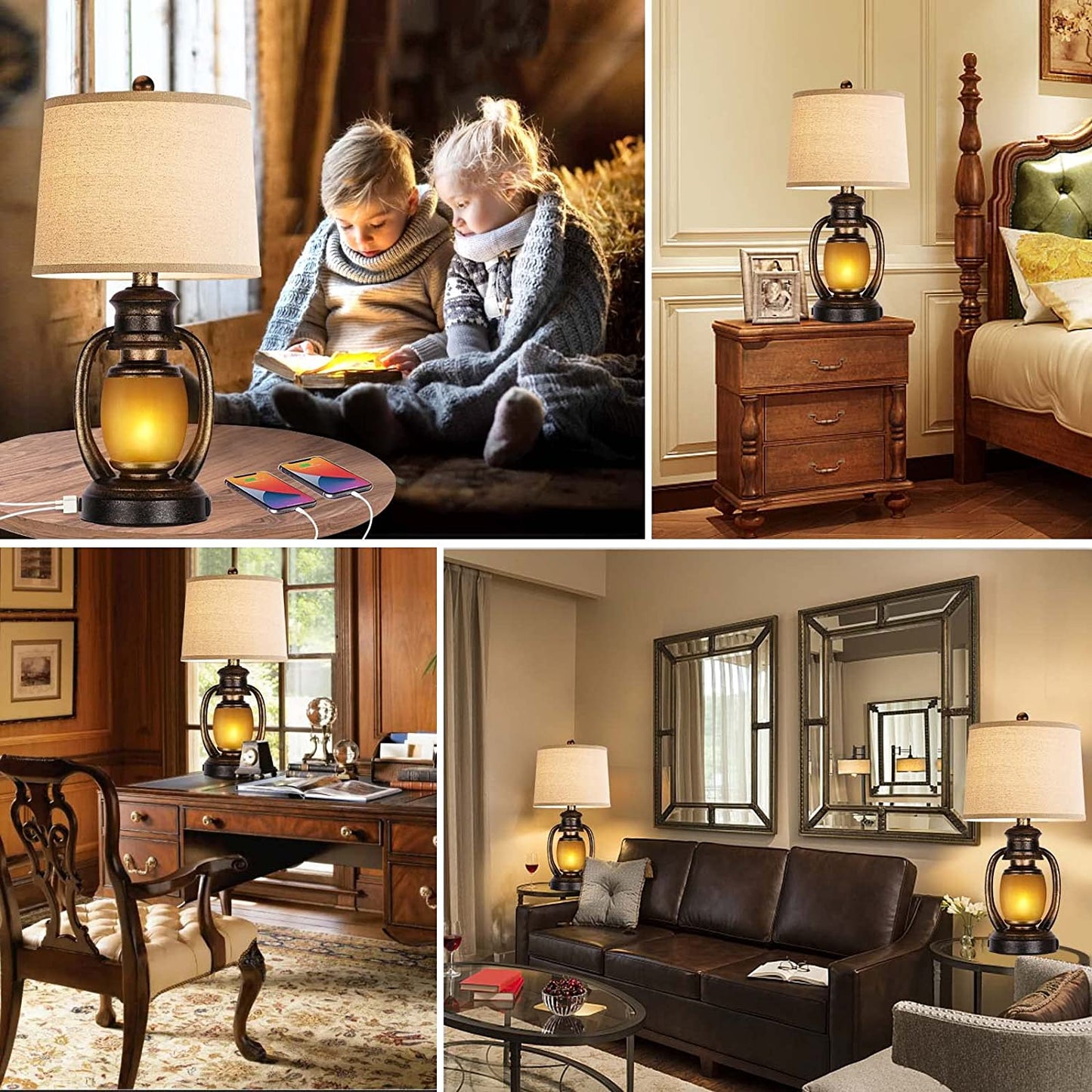 Hamucd Oatmeal Rustic Farmhouse Table Lamps Set of 2